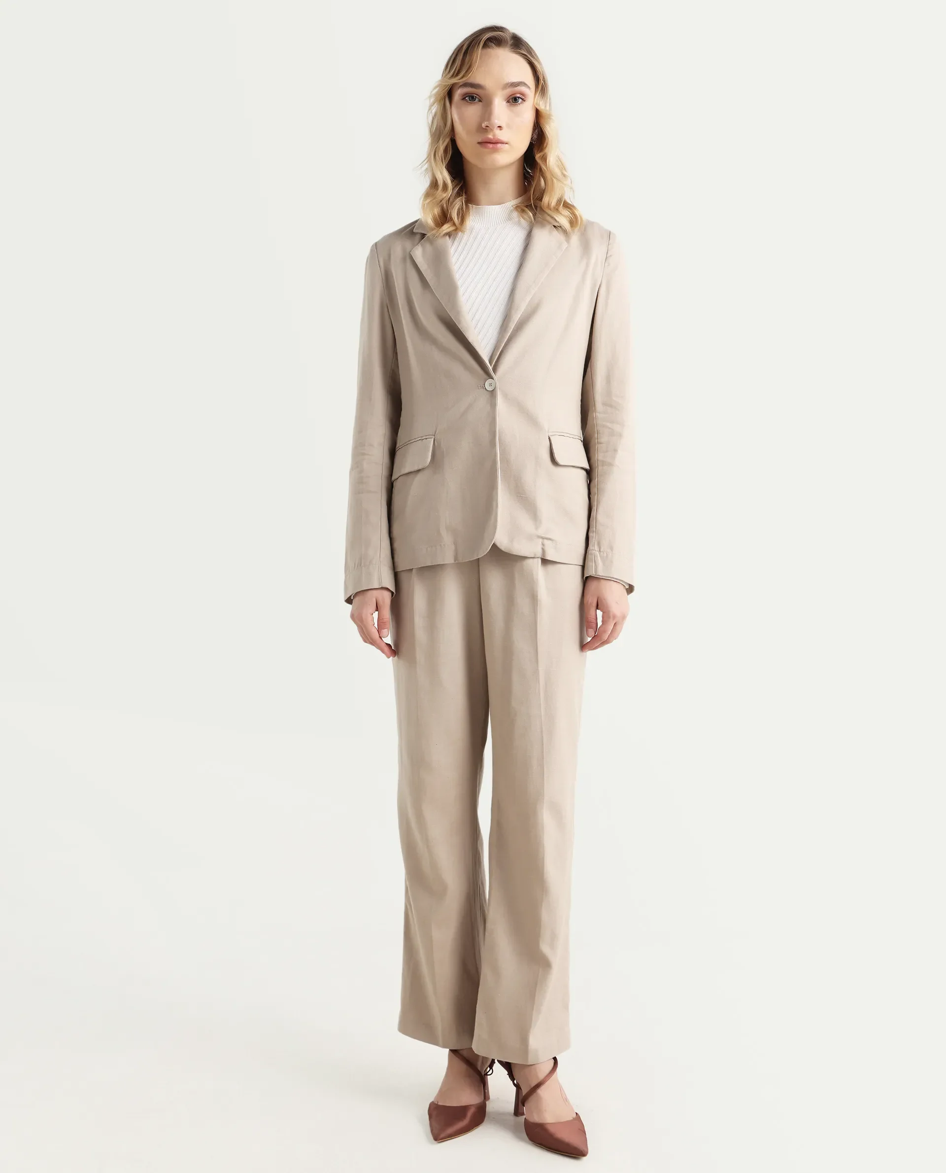 Rareism Women's Linzy-B Beige 100% Linen Straight Plain Trouser - Image 2