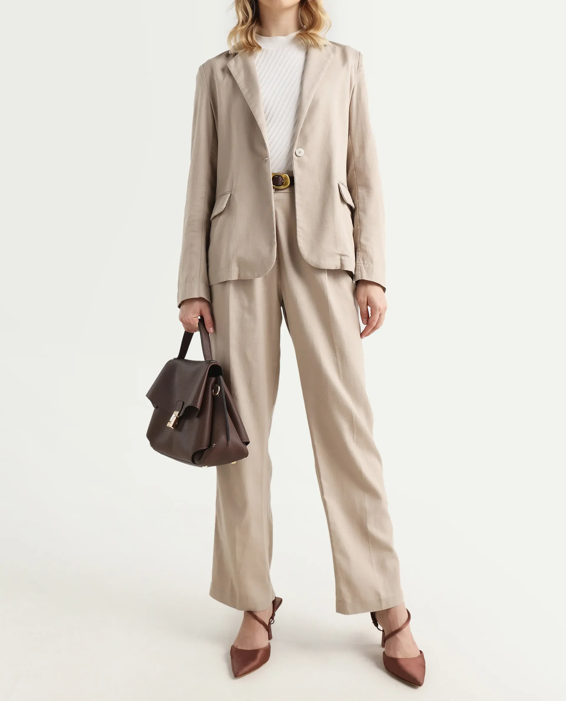 Rareism Women's Linzy-B Beige 100% Linen Straight Plain Trouser - Image 3