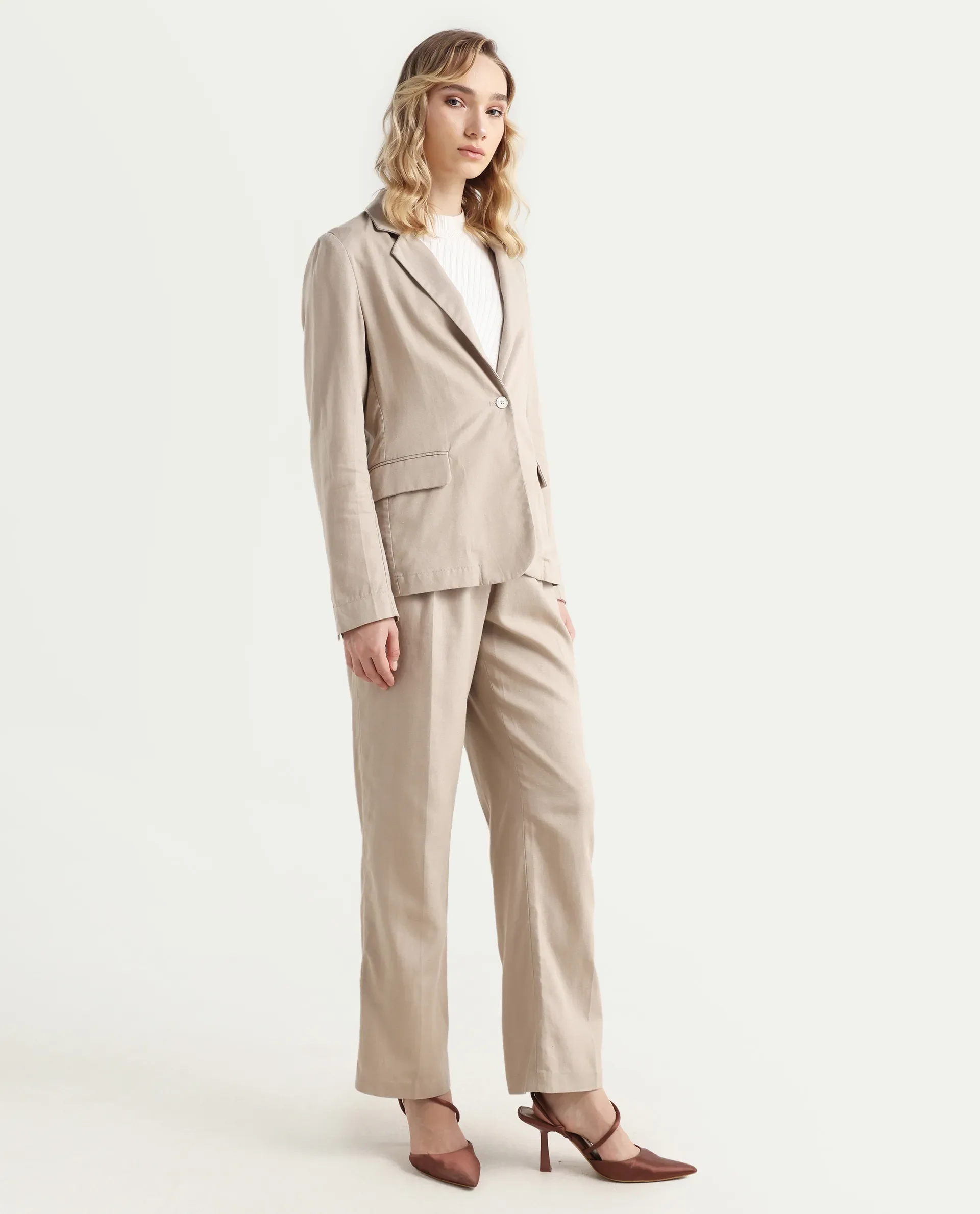 Rareism Women's Linzy-B Beige 100% Linen Straight Plain Trouser - Image 5