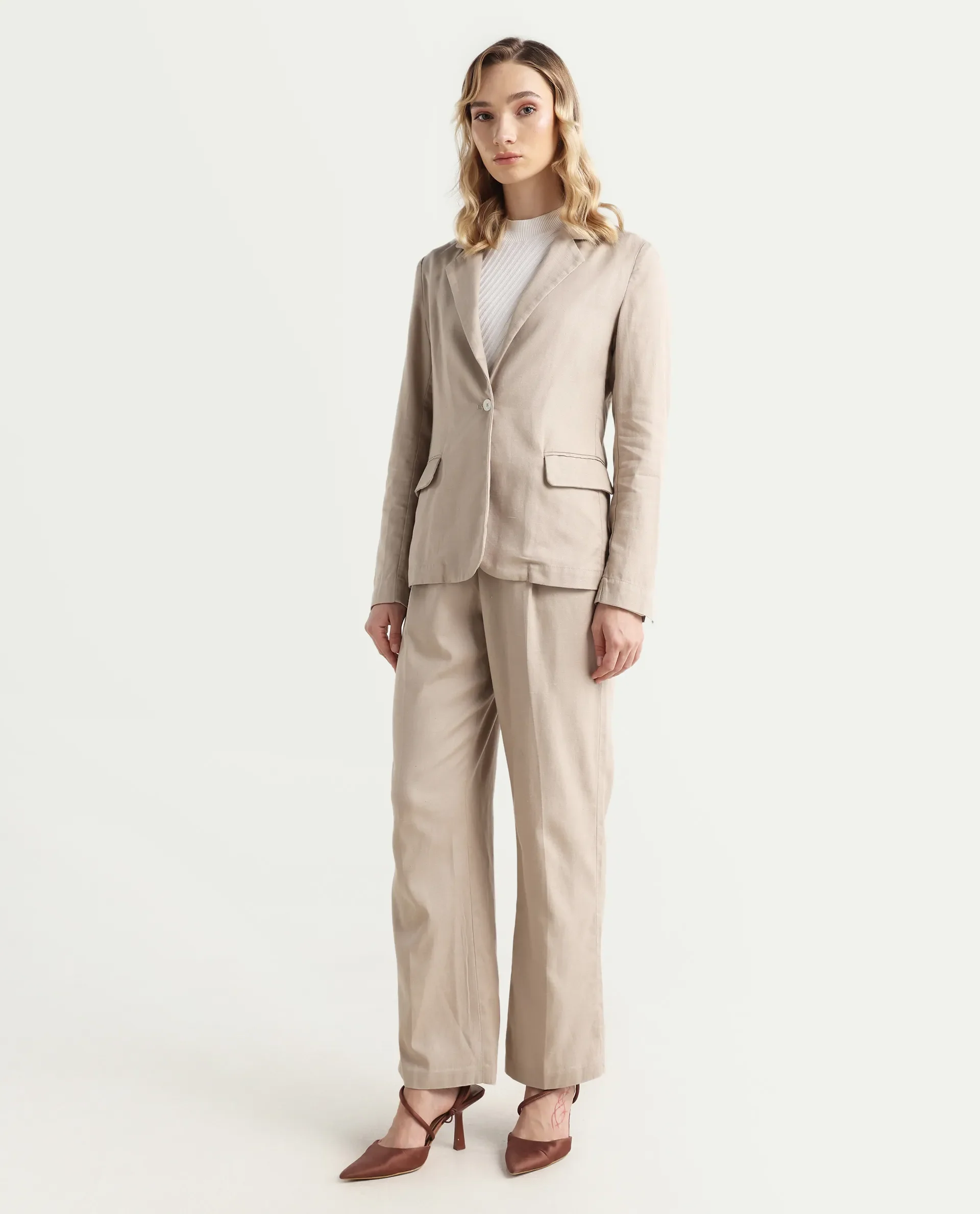 Rareism Women's Linzy-B Beige 100% Linen Straight Plain Trouser - Image 6