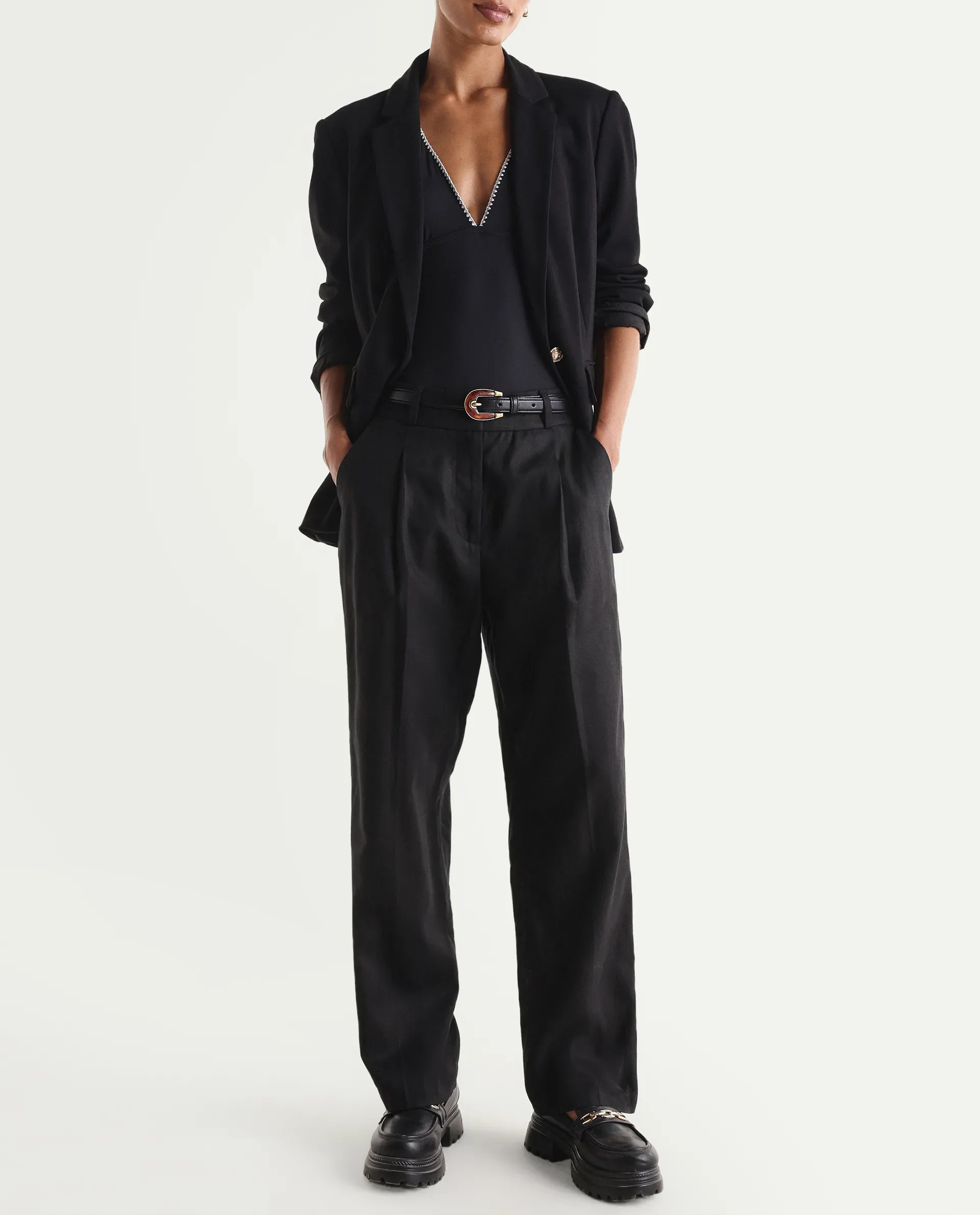 Rareism Women's Linzy-B Black 100% Linen Straight Plain Trouser - Image 2