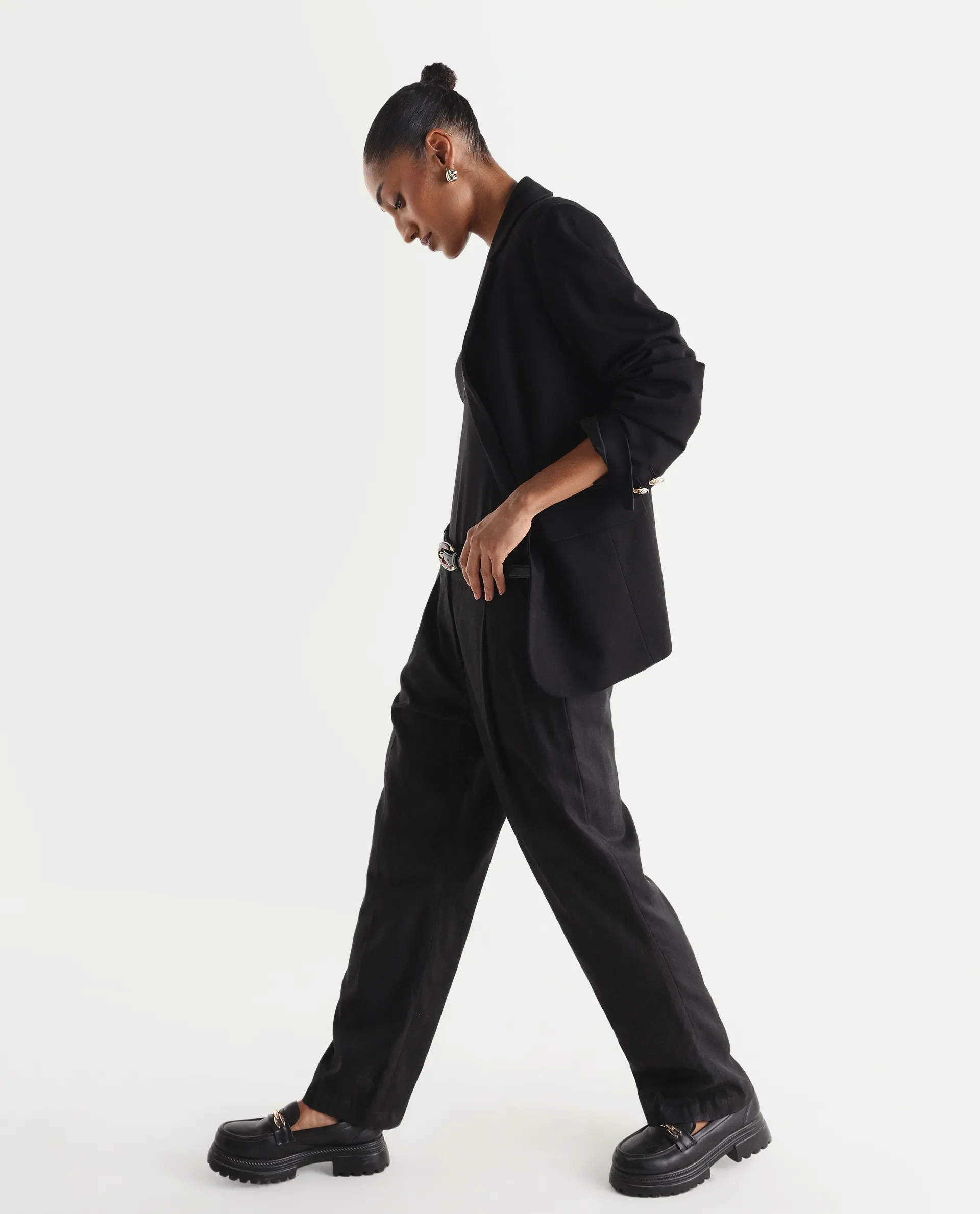 Rareism Women's Linzy-B Black 100% Linen Straight Plain Trouser - Image 5
