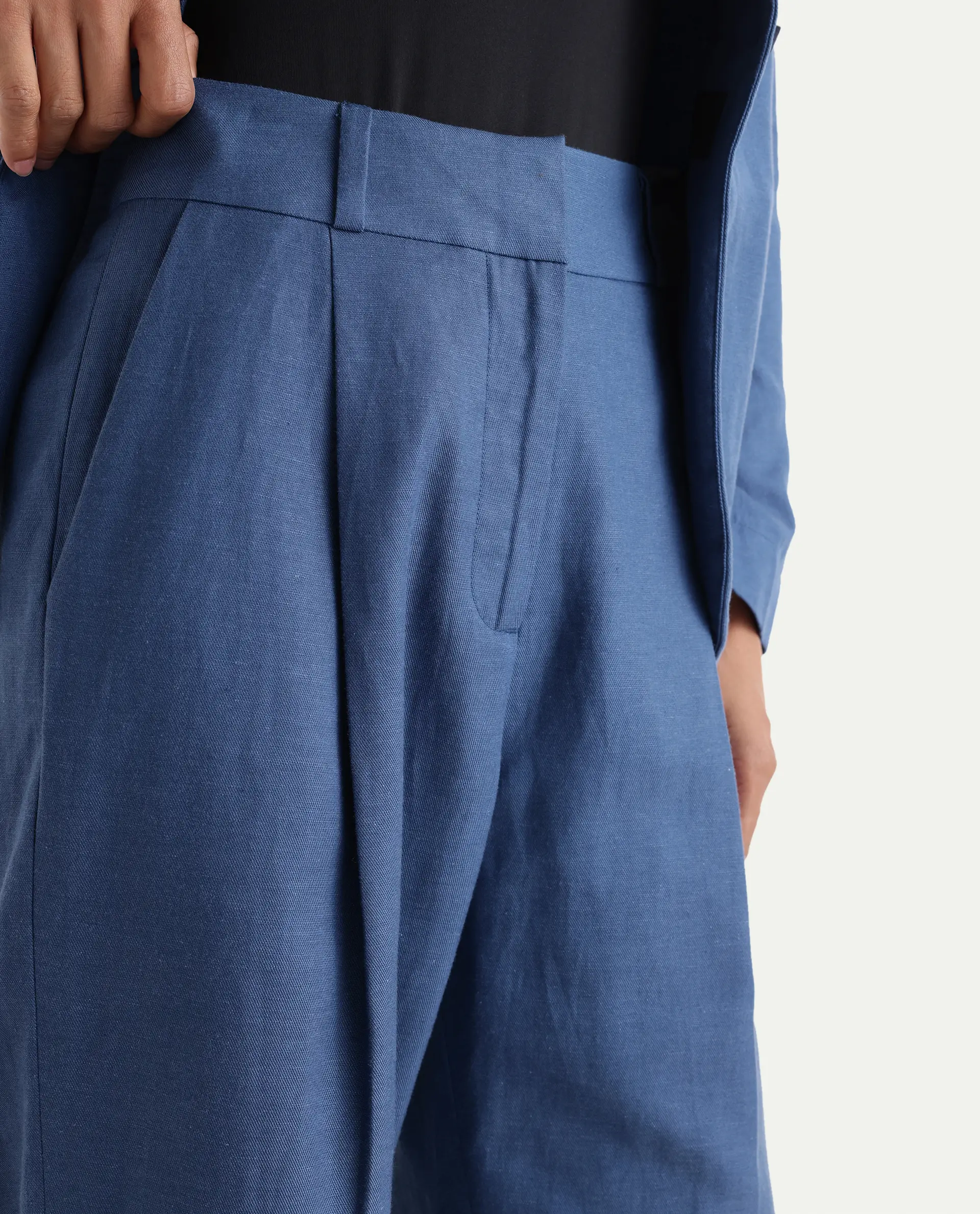 Rareism Women's Linzy-B Blue 100% Linen Straight Plain Trouser - Image 3