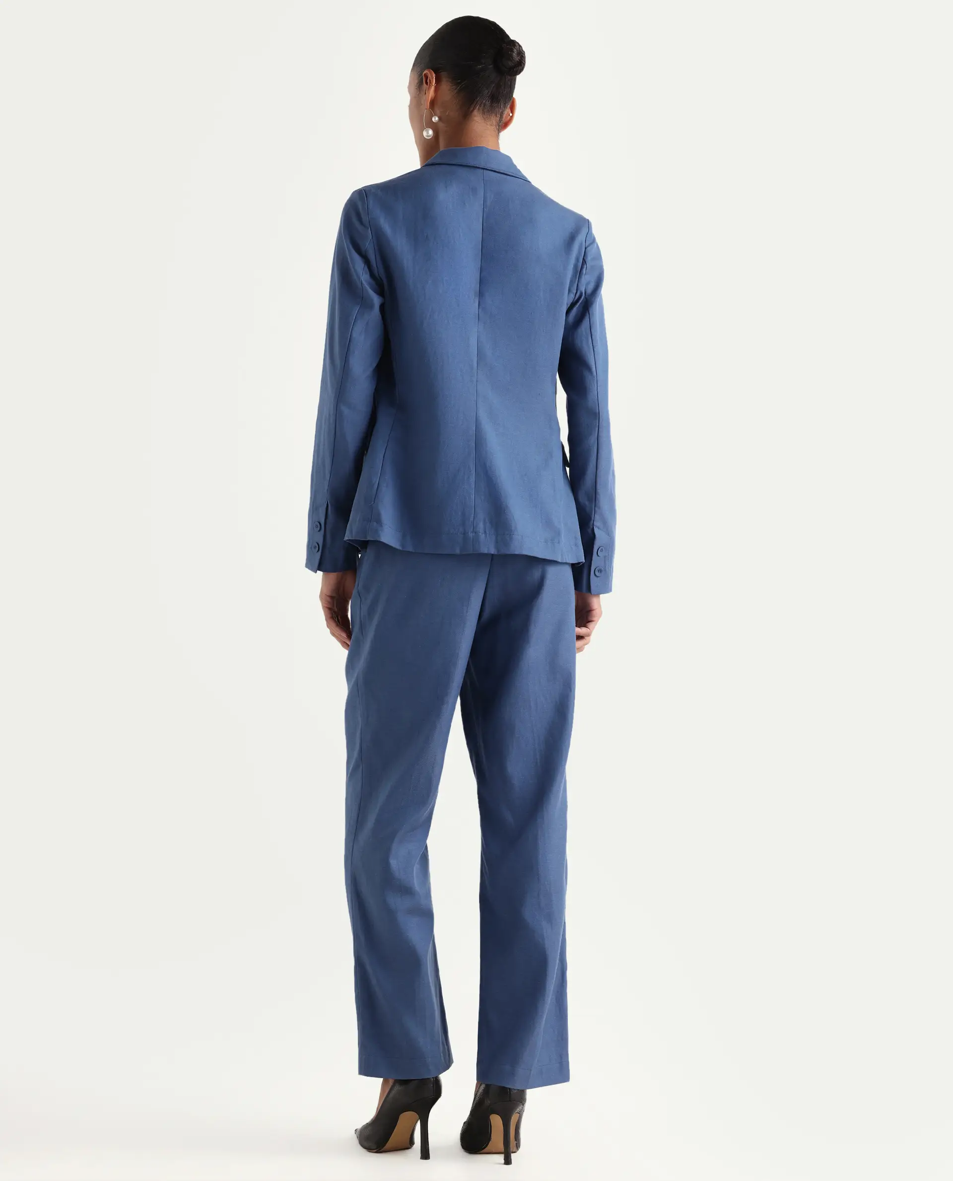 Rareism Women's Linzy-B Blue 100% Linen Straight Plain Trouser - Image 7
