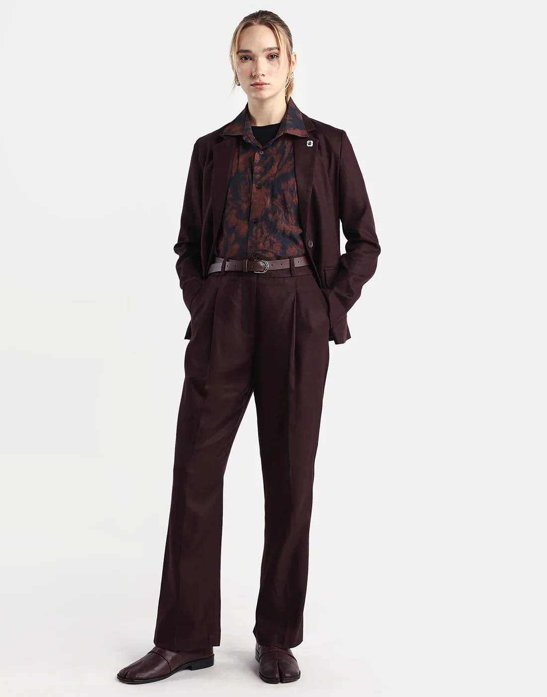 Rareism Women's Linzy-B Brown 100% Linen Straight Plain Trouser