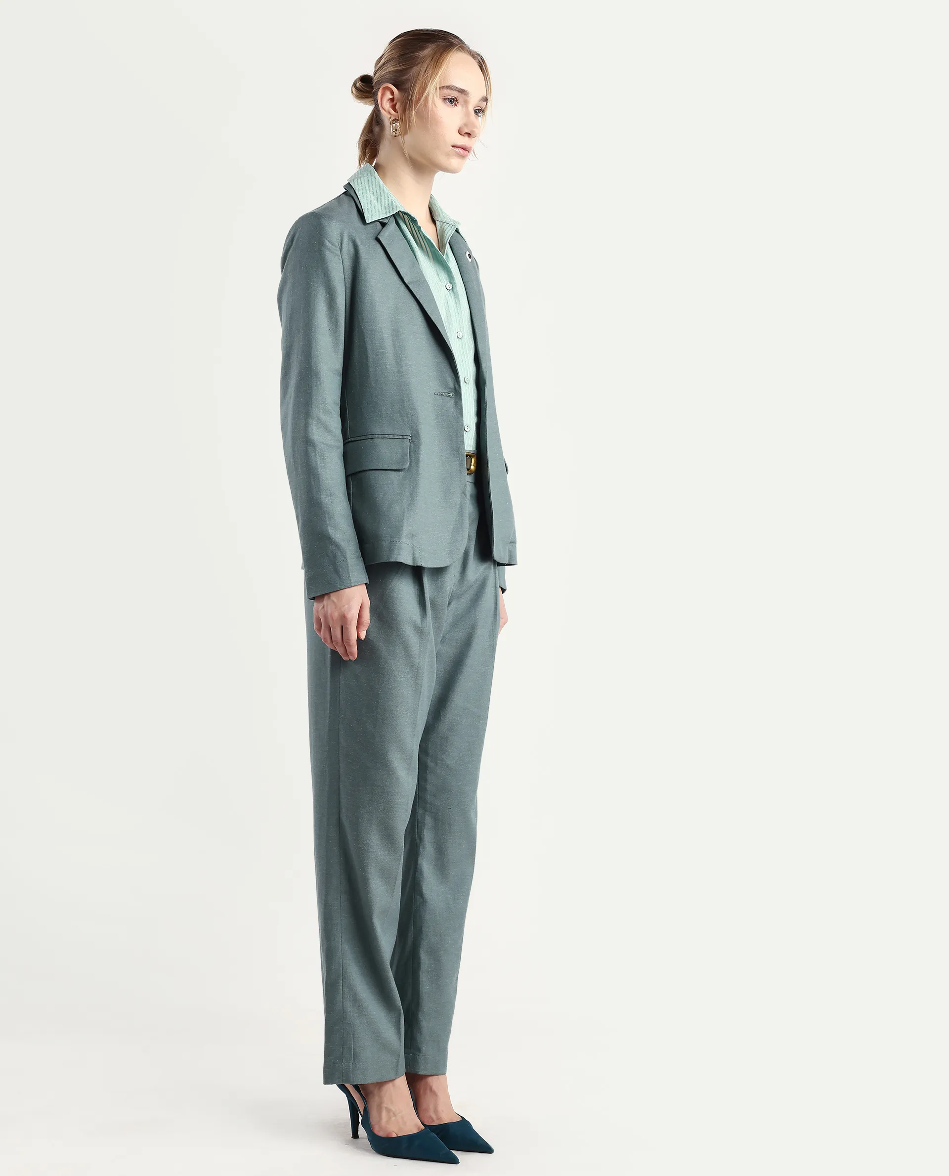 Rareism Women's Linzy-B Dusky Green 100% Linen Straight Plain Trouser - Image 5