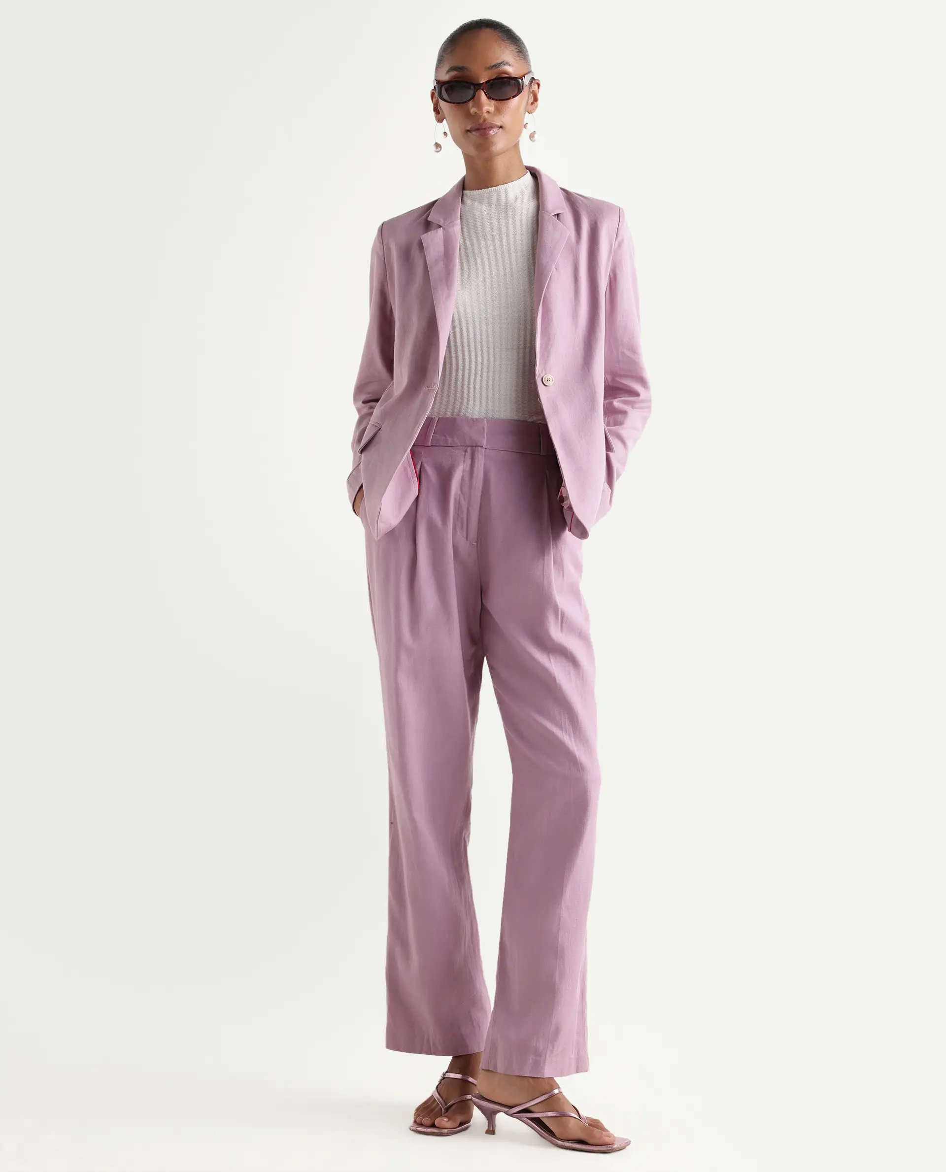 Rareism Women's Linzy-B Dusky Pink 100% Linen Straight Plain Trouser - Image 2