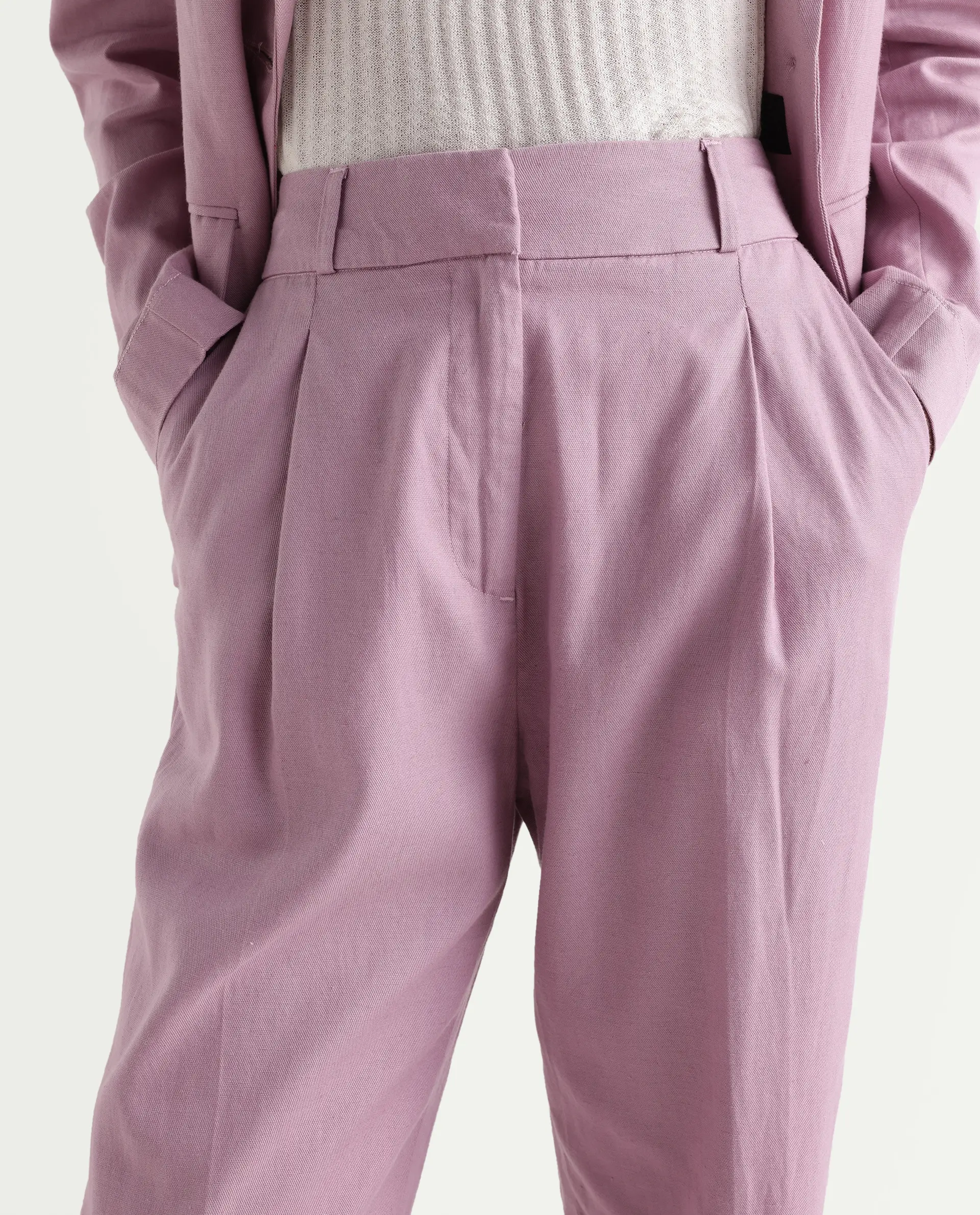 Rareism Women's Linzy-B Dusky Pink 100% Linen Straight Plain Trouser - Image 3
