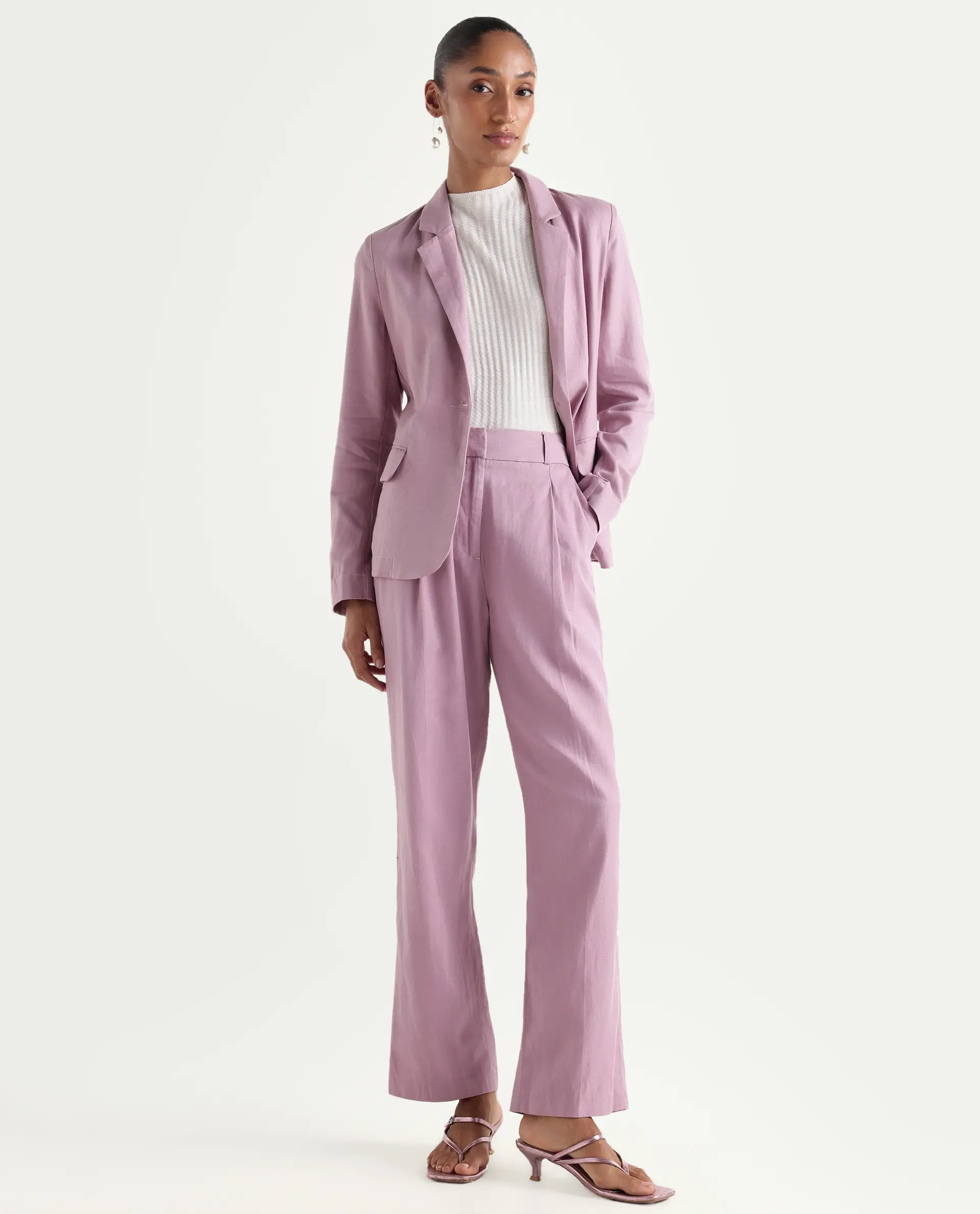 Rareism Women's Linzy-B Dusky Pink 100% Linen Straight Plain Trouser - Image 4