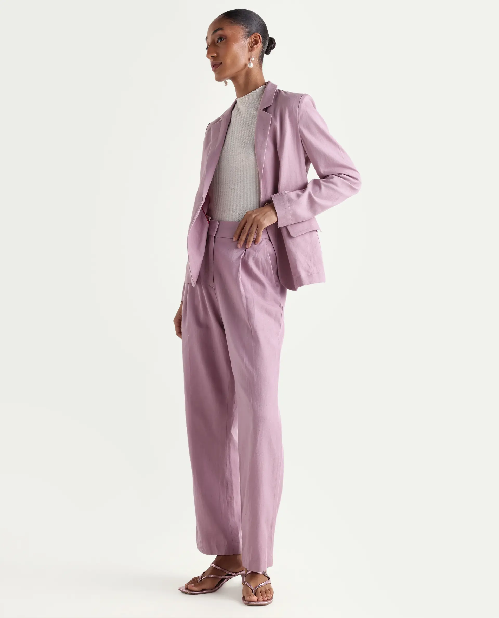 Rareism Women's Linzy-B Dusky Pink 100% Linen Straight Plain Trouser - Image 5