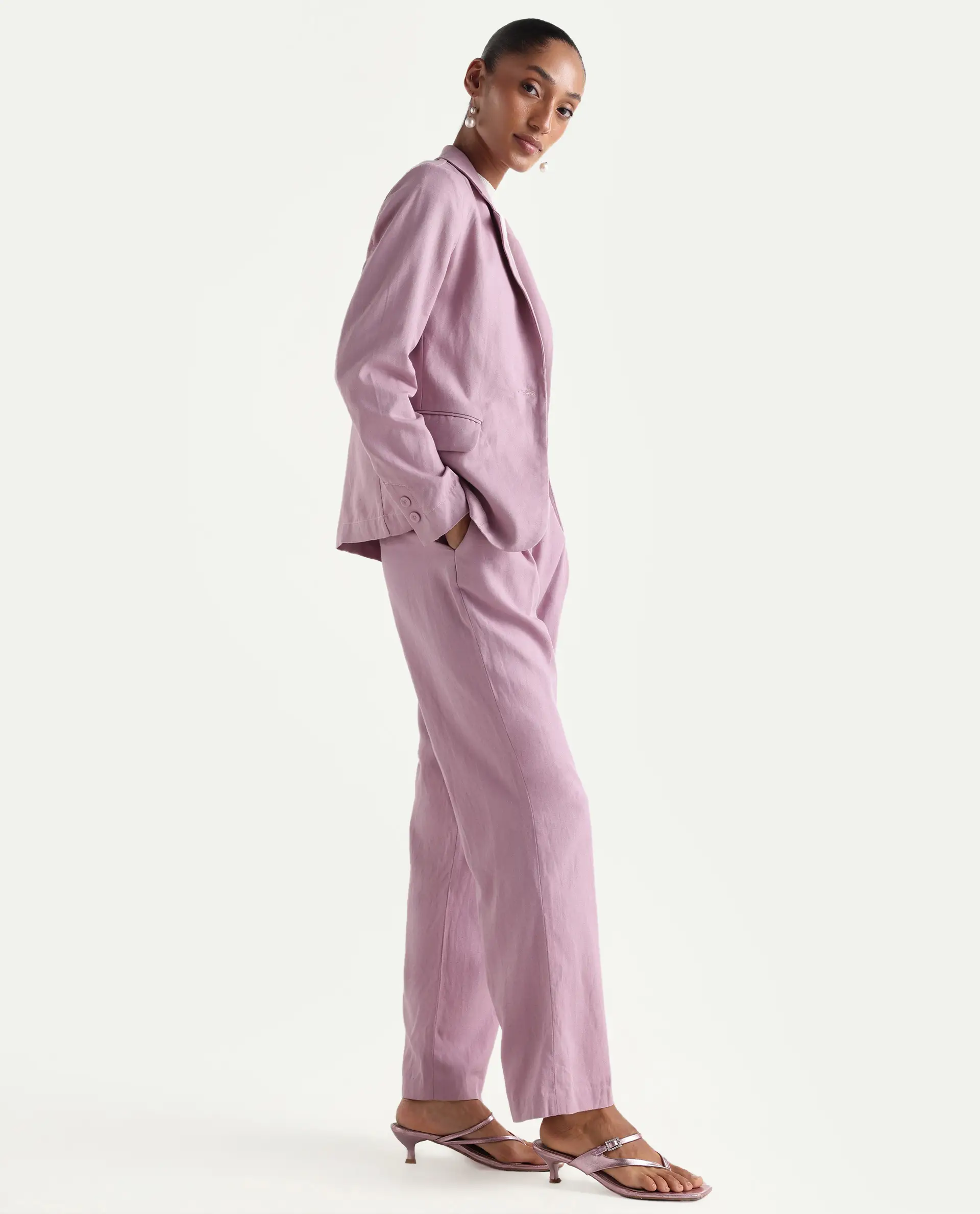 Rareism Women's Linzy-B Dusky Pink 100% Linen Straight Plain Trouser - Image 6