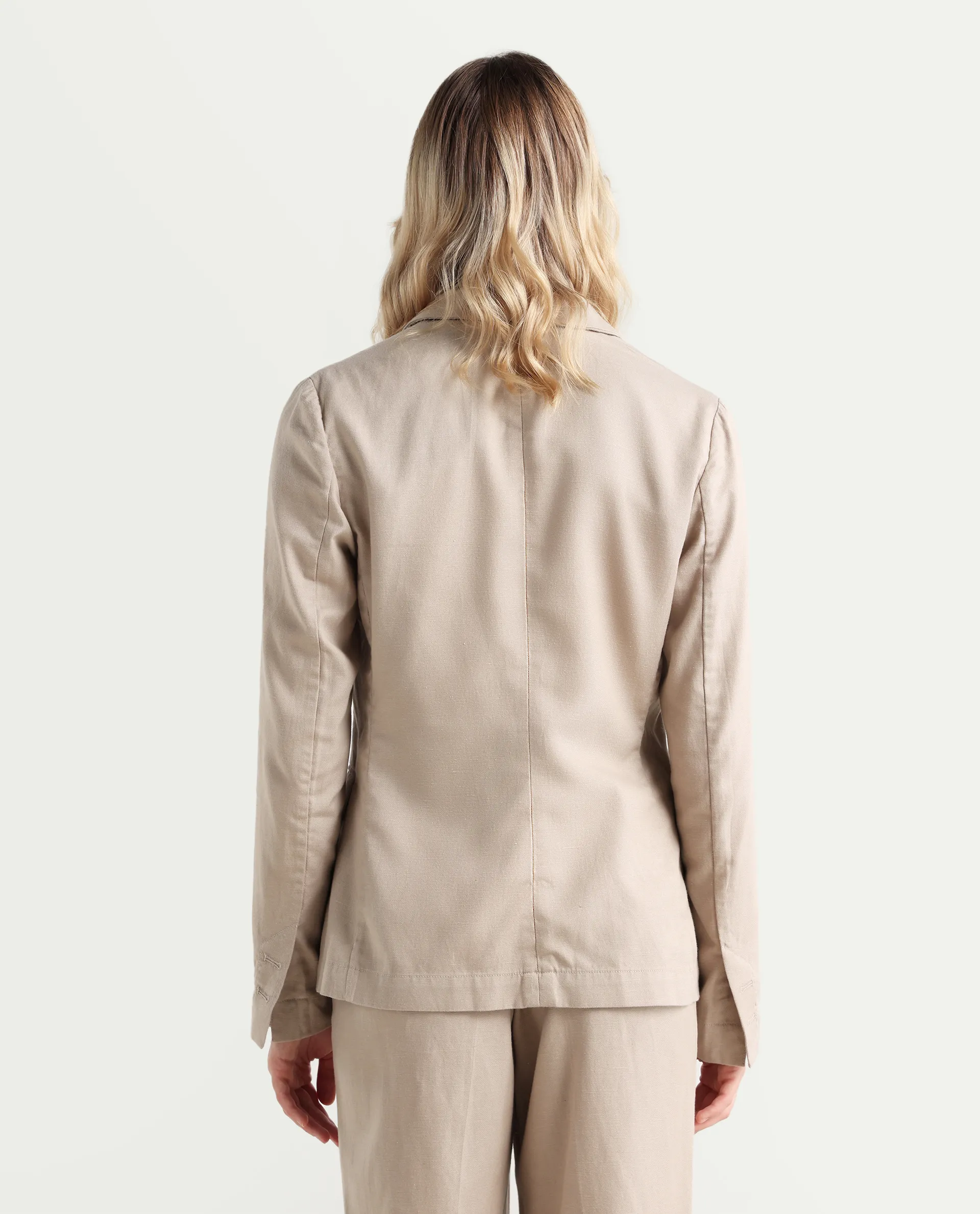Rareism Women's Linzy-T Beige 100% Linen Full Sleeve Lapel Neck Regular Plain Blazer - Image 7