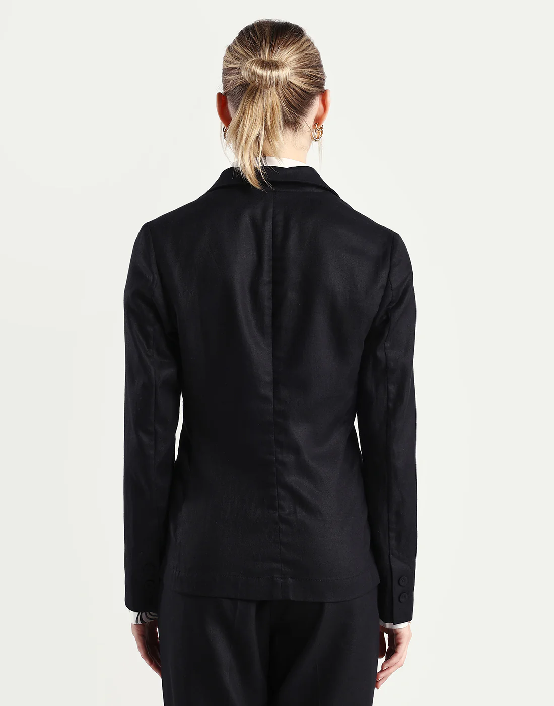 Rareism Women's Linzy-T Black 100% Linen Full Sleeve Lapel Neck Regular Plain Blazer - Image 7