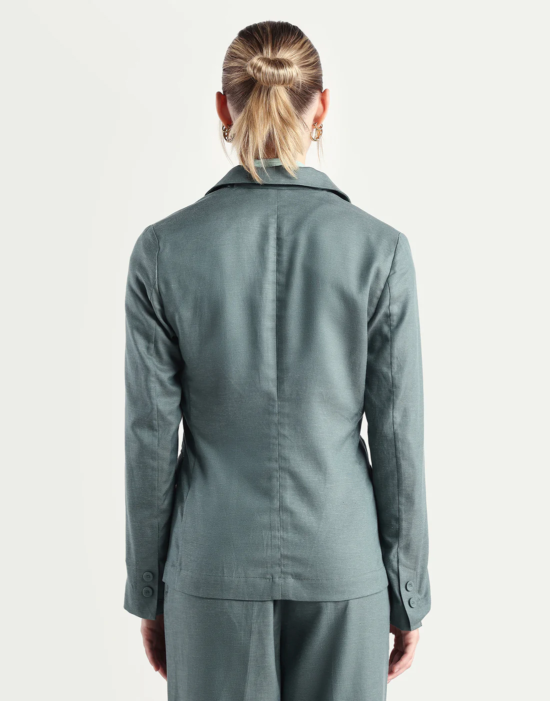 Rareism Women's Linzy-T Dusky Green 100% Linen Full Sleeve Lapel Neck Regular Plain Blazer - Image 7