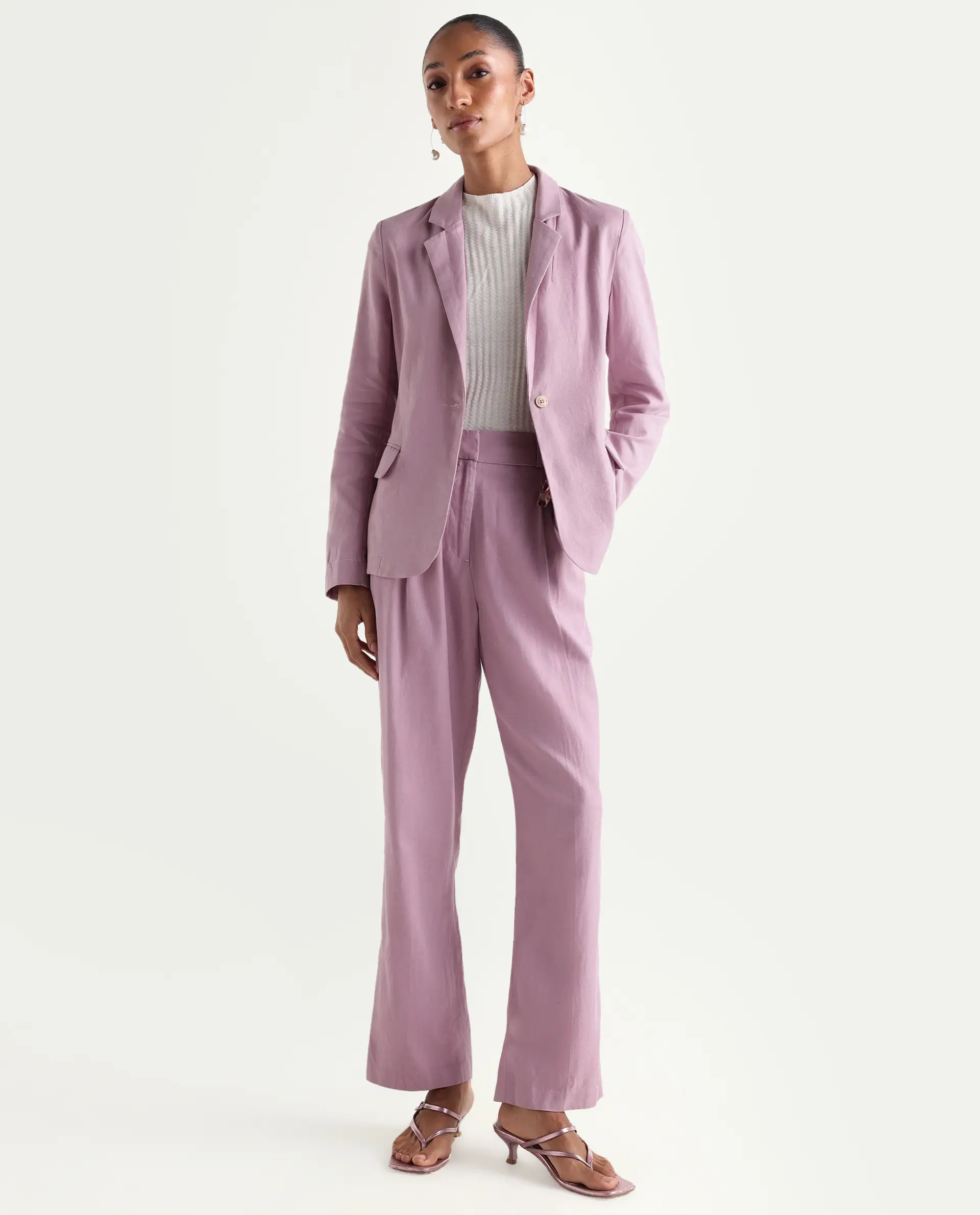 Rareism Women's Linzy-T Dusky Pink 100% Linen Full Sleeve Lapel Neck Regular Plain Blazer - Image 2