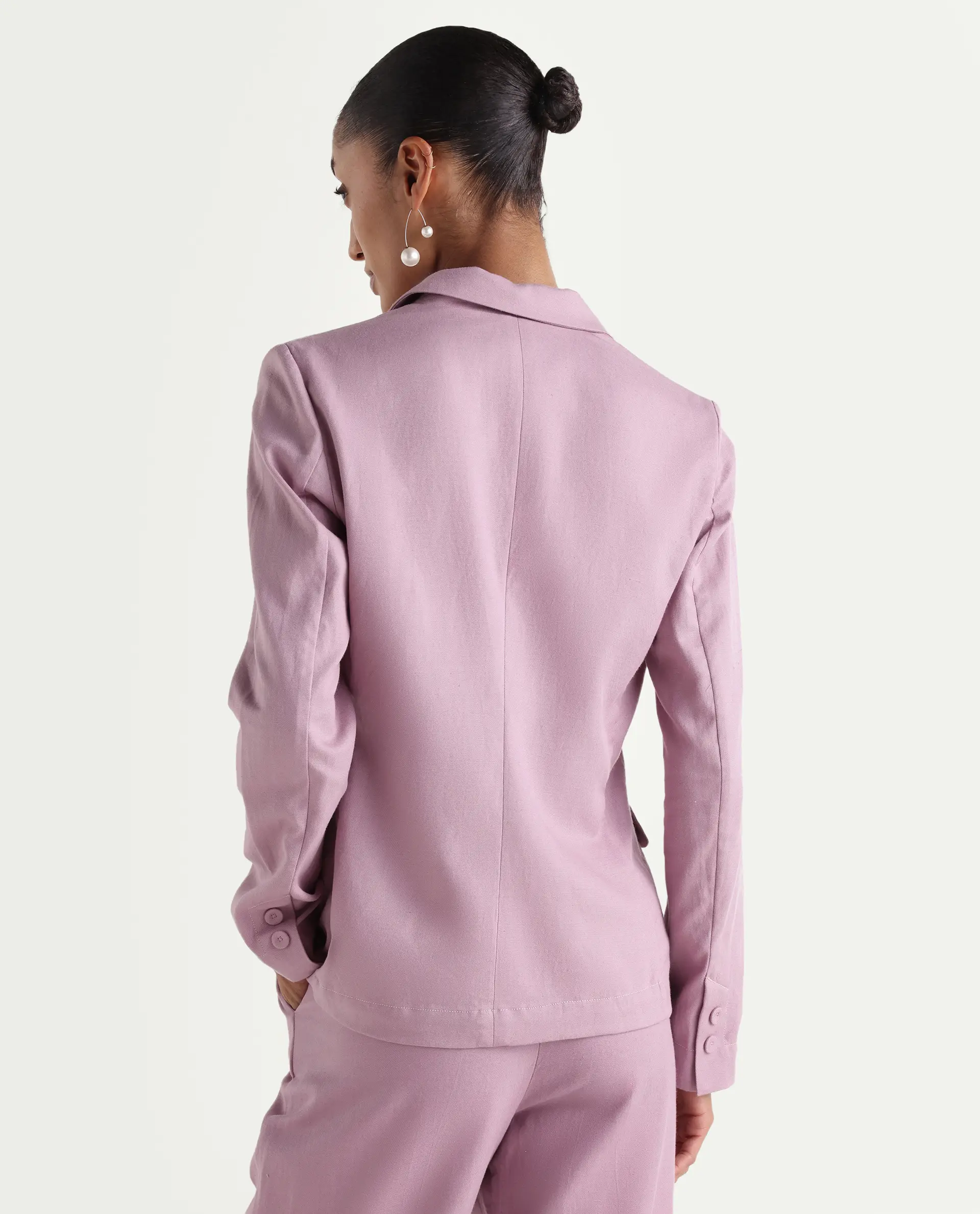 Rareism Women's Linzy-T Dusky Pink 100% Linen Full Sleeve Lapel Neck Regular Plain Blazer - Image 6