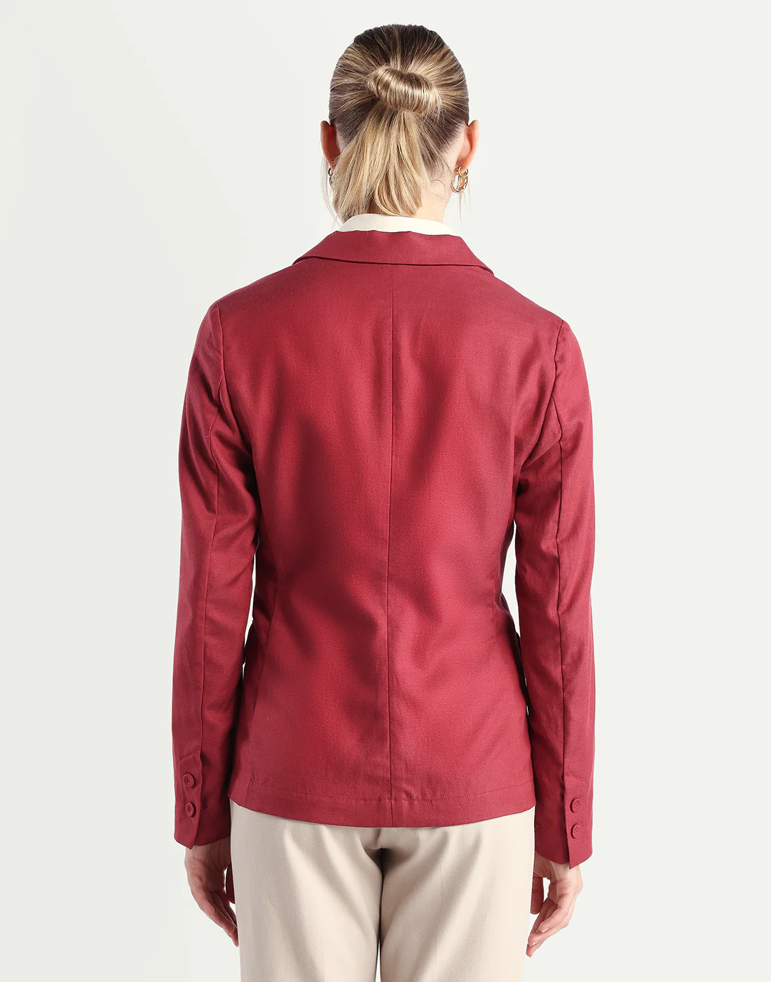 Rareism Women's Linzy-T Red 100% Linen Full Sleeve Lapel Neck Regular Plain Blazer - Image 7