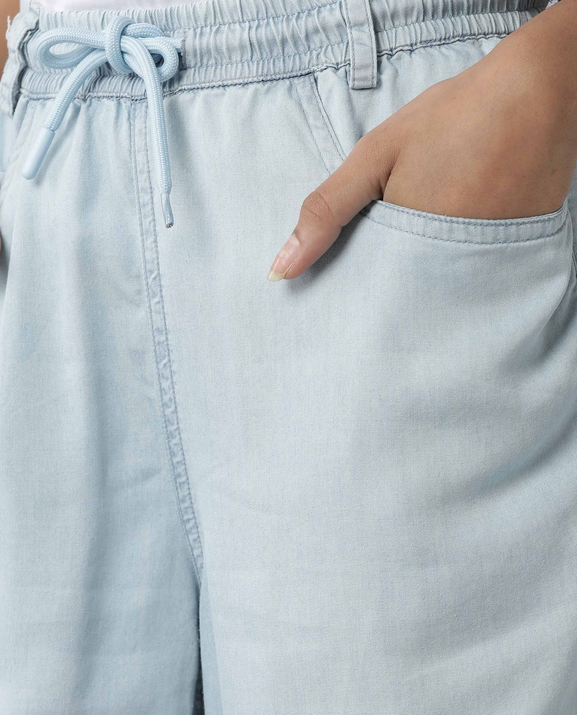 Rareism Women's Lipo Blue Tencel Plain Ankle Length Relaxed Fit Trouser - Image 3