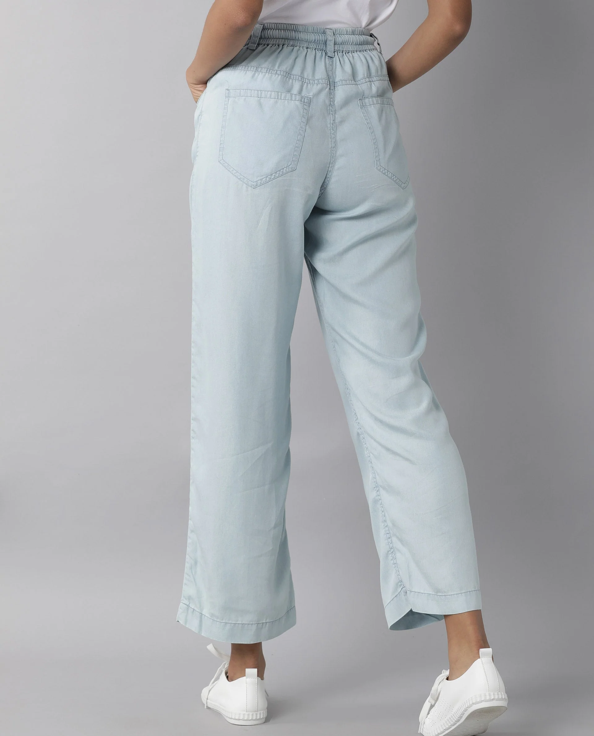 Rareism Women's Lipo Blue Tencel Plain Ankle Length Relaxed Fit Trouser - Image 6
