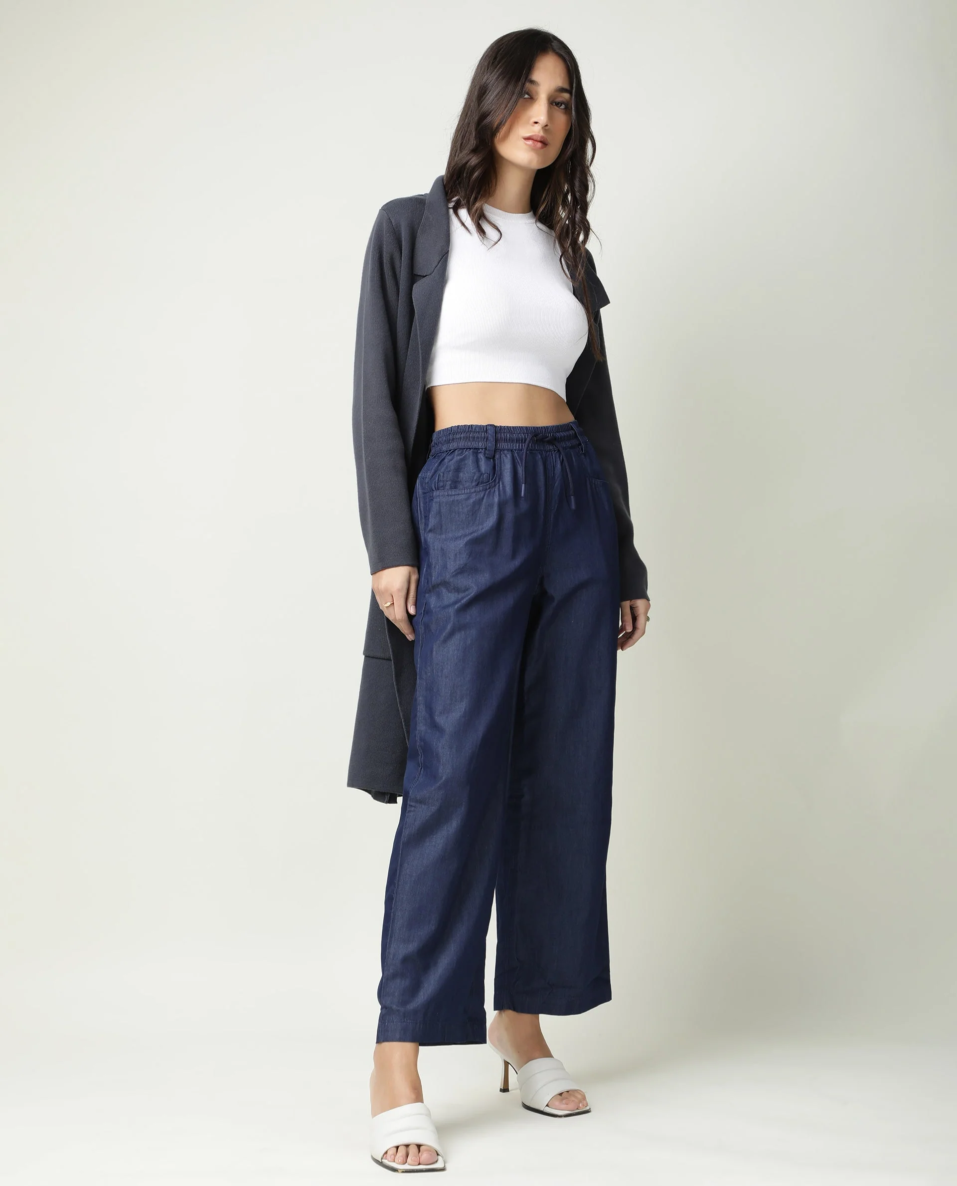 Rareism Women's Lipo Blue Tencel Plain Ankle Length Relaxed Fit Trouser - Image 10