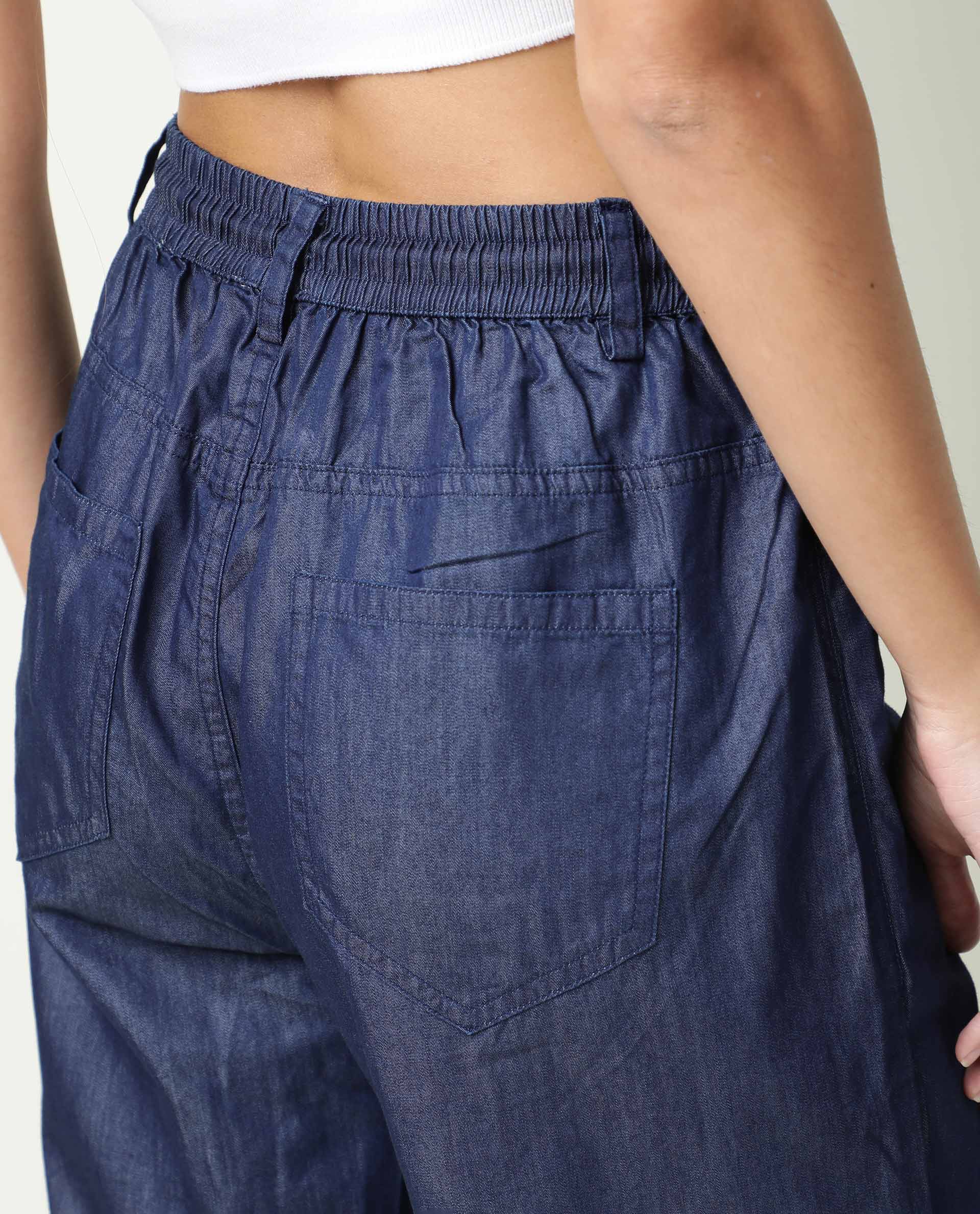 Rareism Women's Lipo Blue Tencel Plain Ankle Length Relaxed Fit Trouser - Image 12