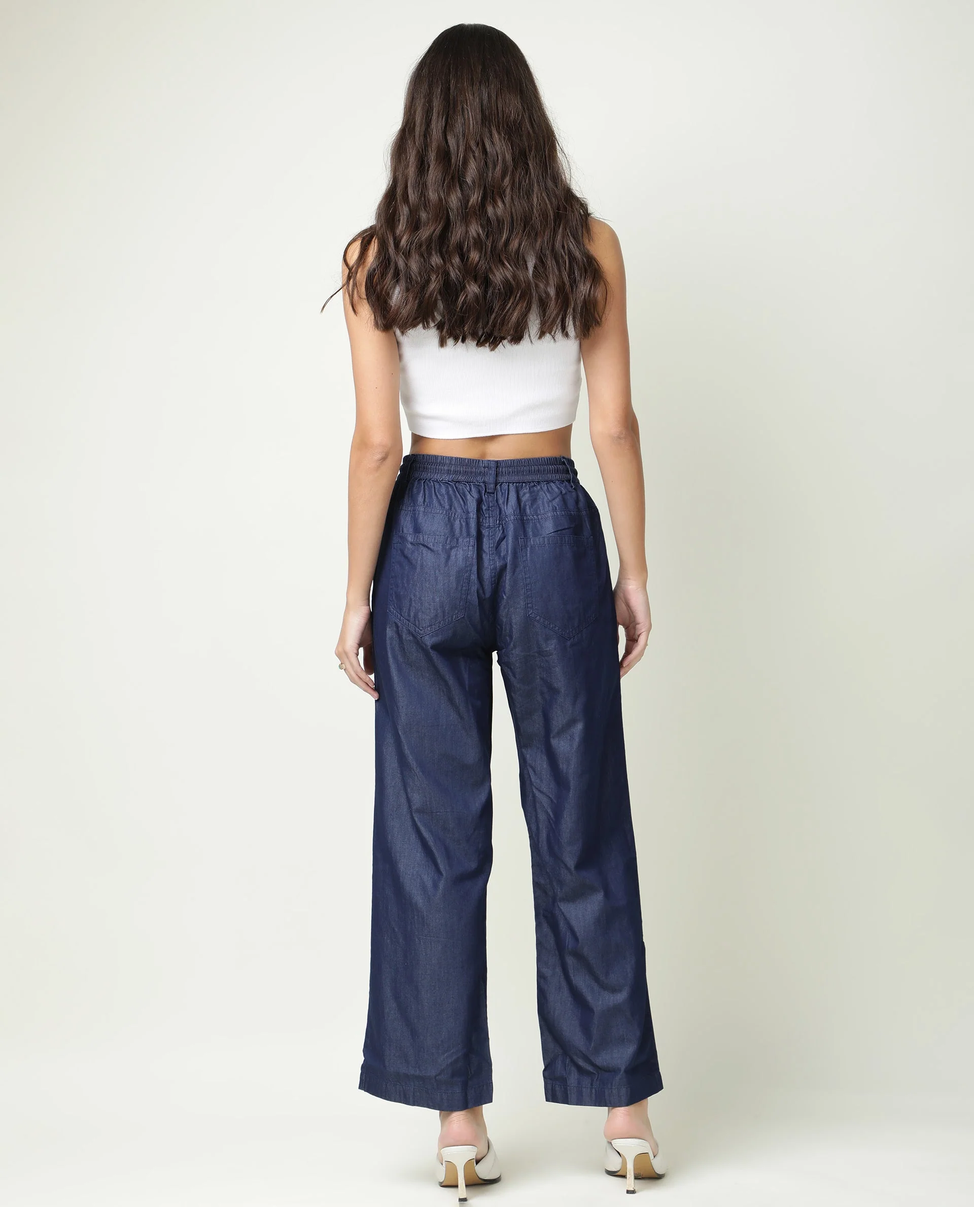 Rareism Women's Lipo Blue Tencel Plain Ankle Length Relaxed Fit Trouser - Image 5