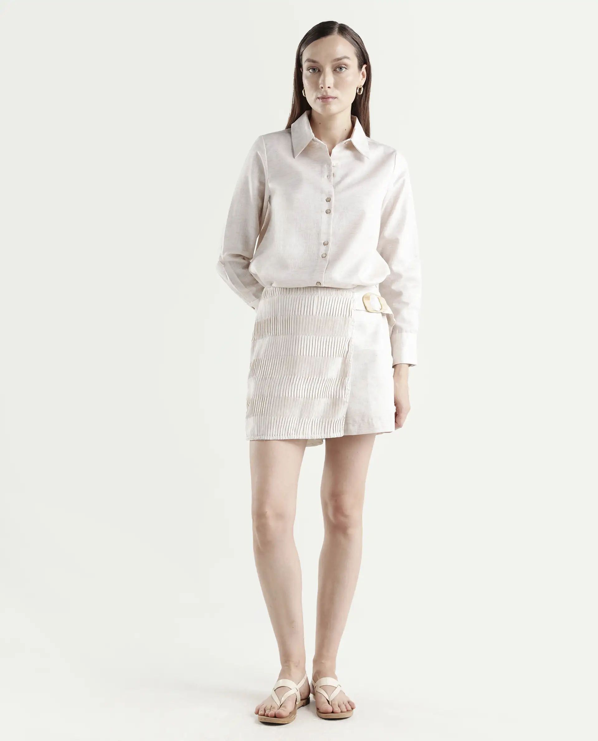 Rareism Women's Lippta-B-Beige Polyester Plain Mini Regular Fit Skirt - Image 3