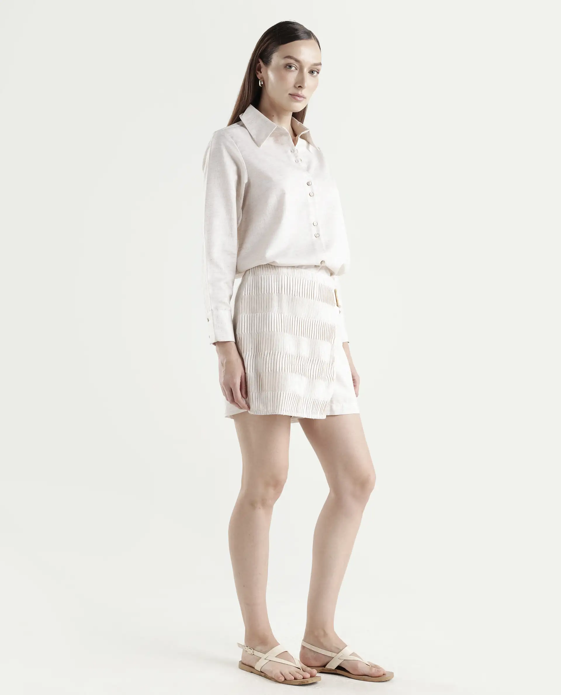 Rareism Women's Lippta-B-Beige Polyester Plain Mini Regular Fit Skirt - Image 6