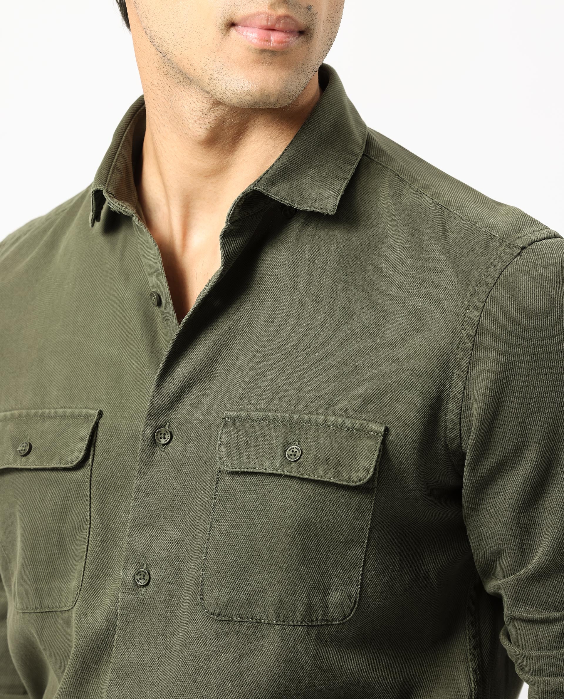 Rare Rabbit Men's Lipton Dark Olive Cotton Plain Regular Fit Full Sleeve Collared Shirt - Image 4