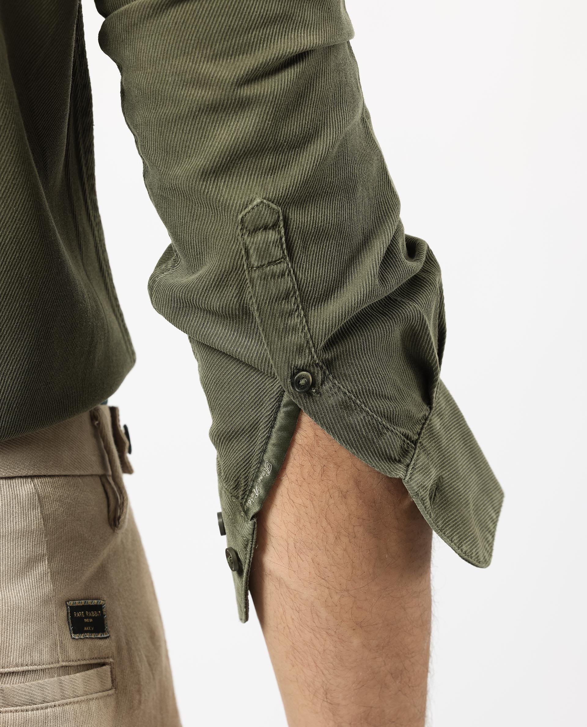 Rare Rabbit Men's Lipton Dark Olive Cotton Plain Regular Fit Full Sleeve Collared Shirt - Image 5
