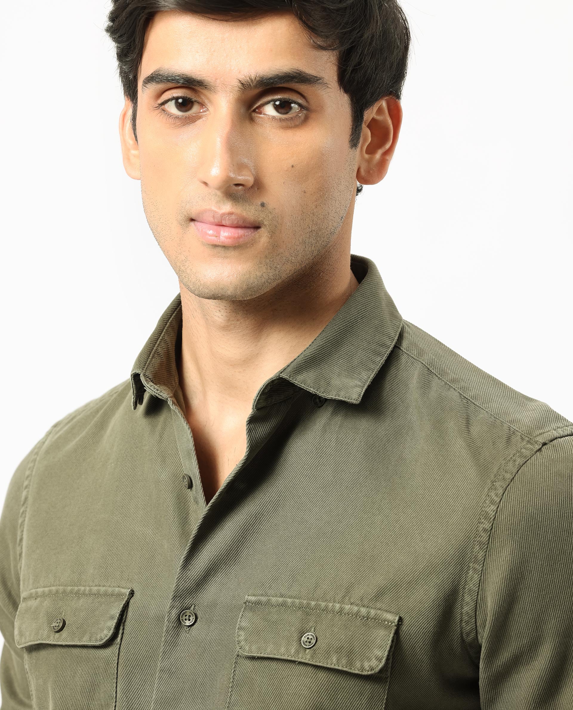 Rare Rabbit Men's Lipton Dark Olive Cotton Plain Regular Fit Full Sleeve Collared Shirt - Image 6