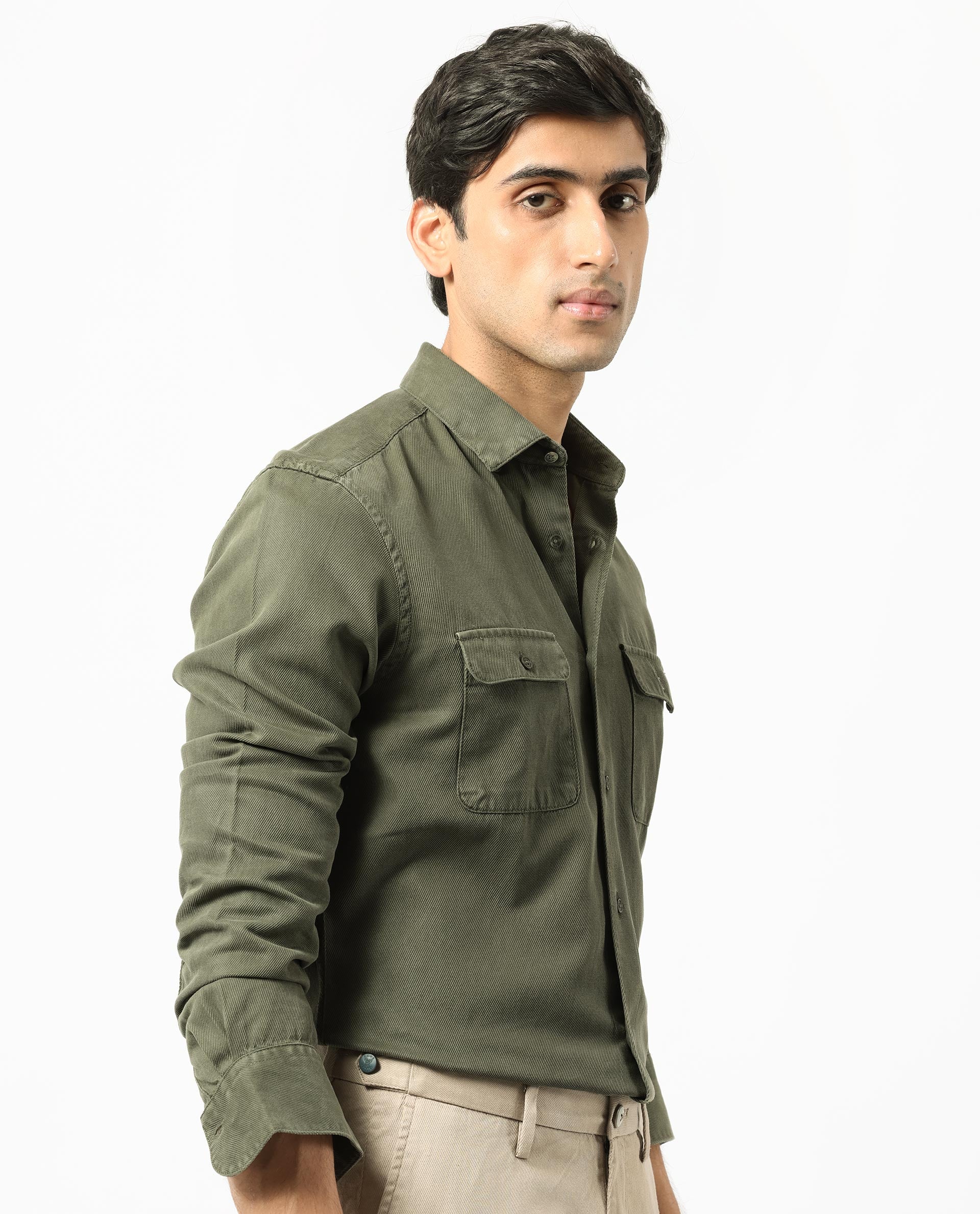 Rare Rabbit Men's Lipton Dark Olive Cotton Plain Regular Fit Full Sleeve Collared Shirt - Image 8