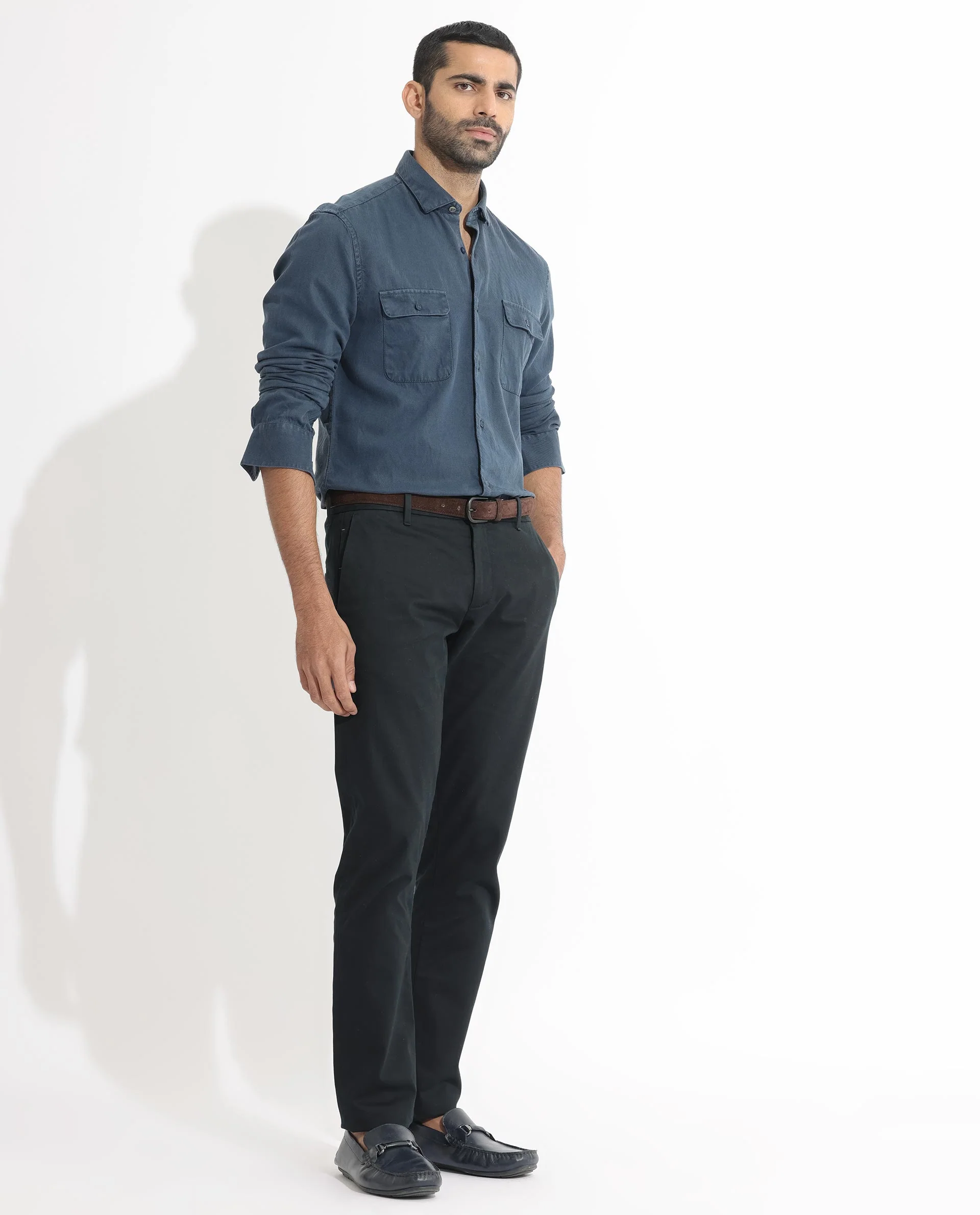 Rare Rabbit Men's Lipton Dusky Navy Cotton Plain Regular Fit Full Sleeve Collared Shirt - Image 2