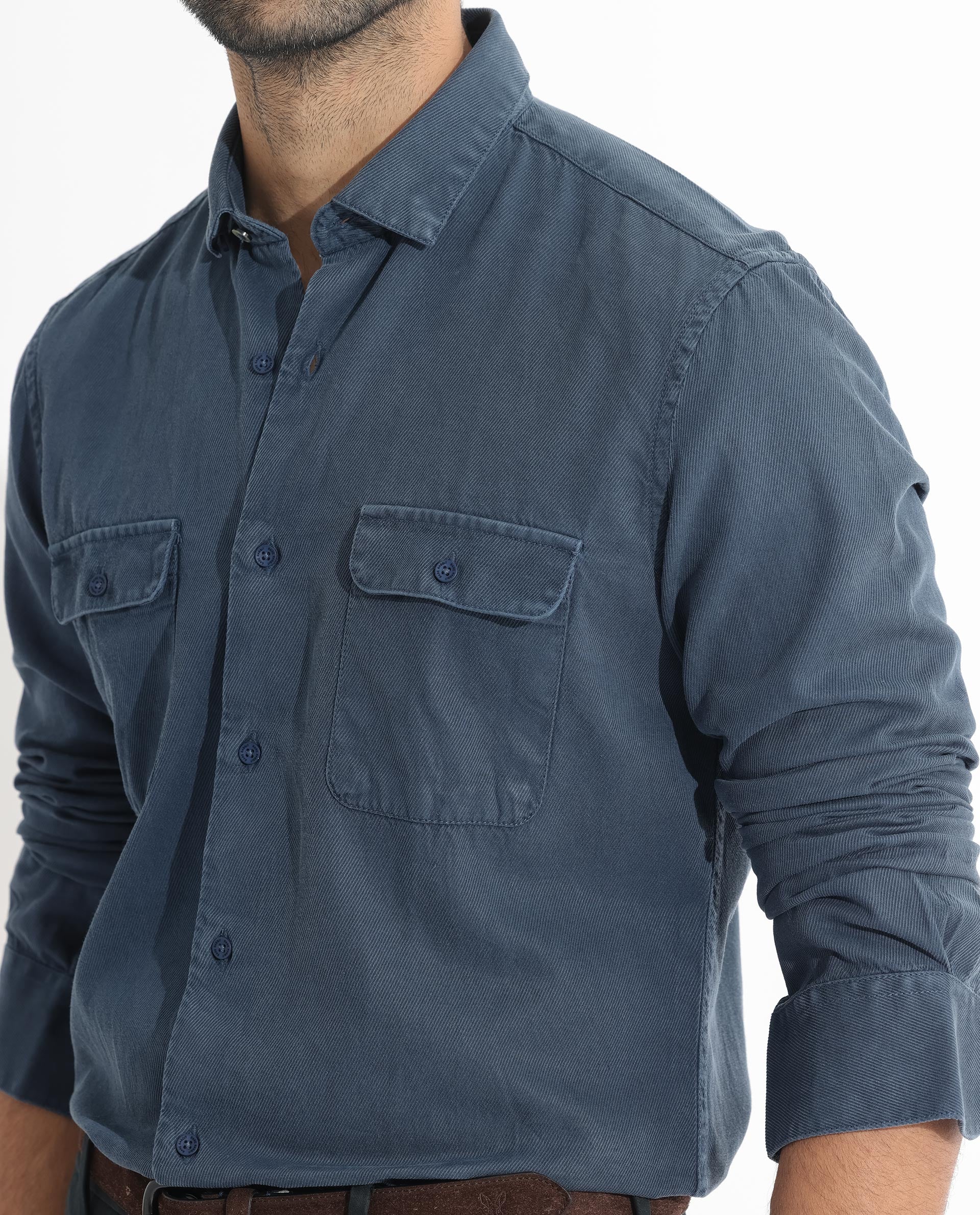 Rare Rabbit Men's Lipton Dusky Navy Cotton Plain Regular Fit Full Sleeve Collared Shirt - Image 4