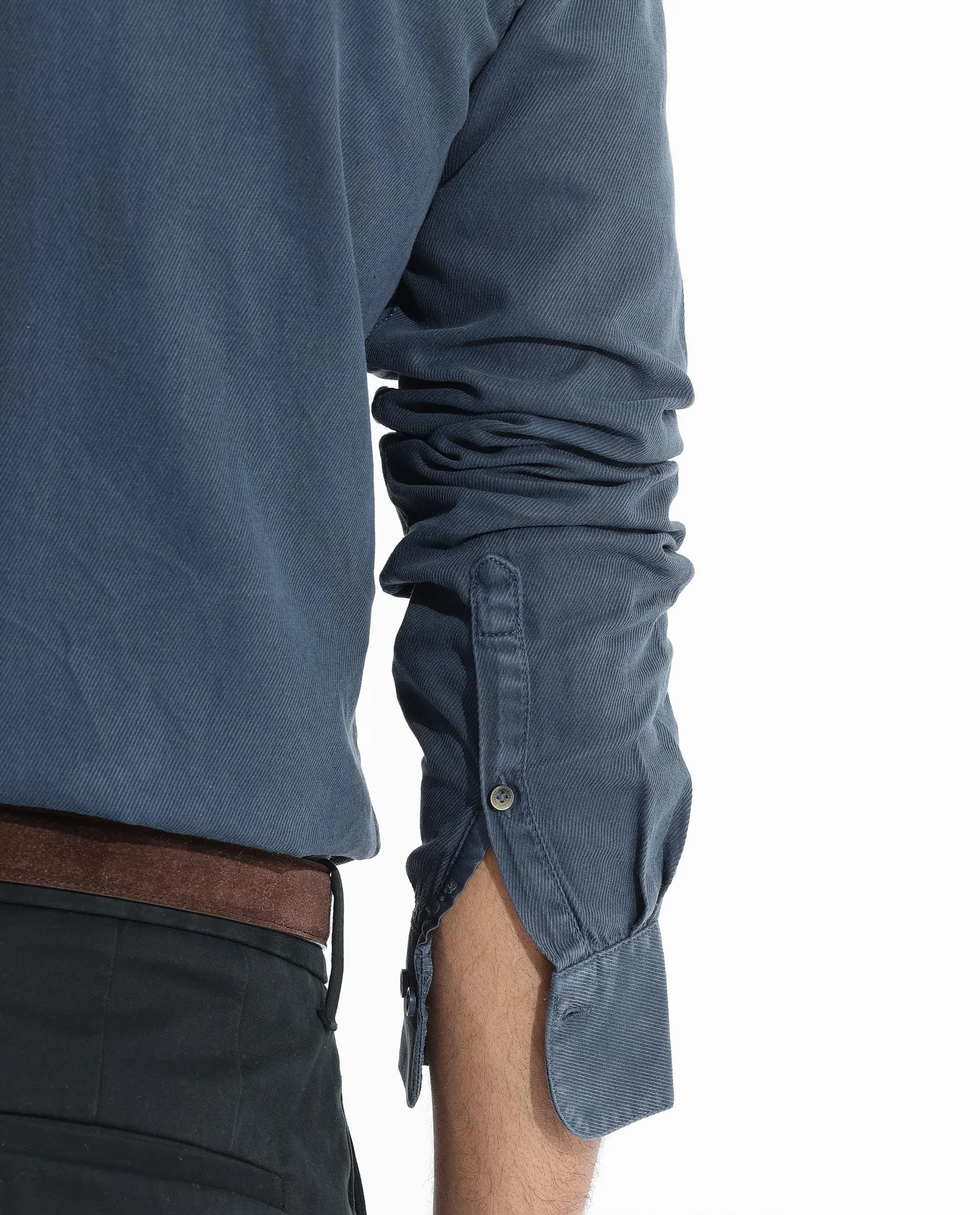 Rare Rabbit Men's Lipton Dusky Navy Cotton Plain Regular Fit Full Sleeve Collared Shirt - Image 5