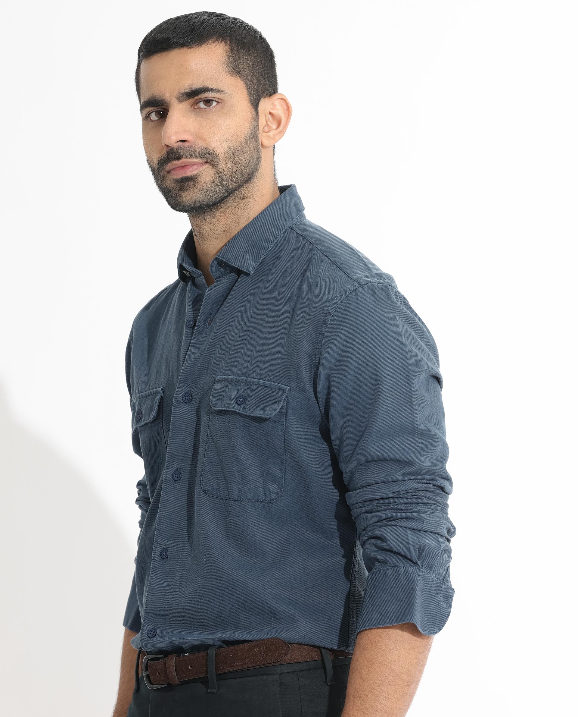 Rare Rabbit Men's Lipton Dusky Navy Cotton Plain Regular Fit Full Sleeve Collared Shirt - Image 6