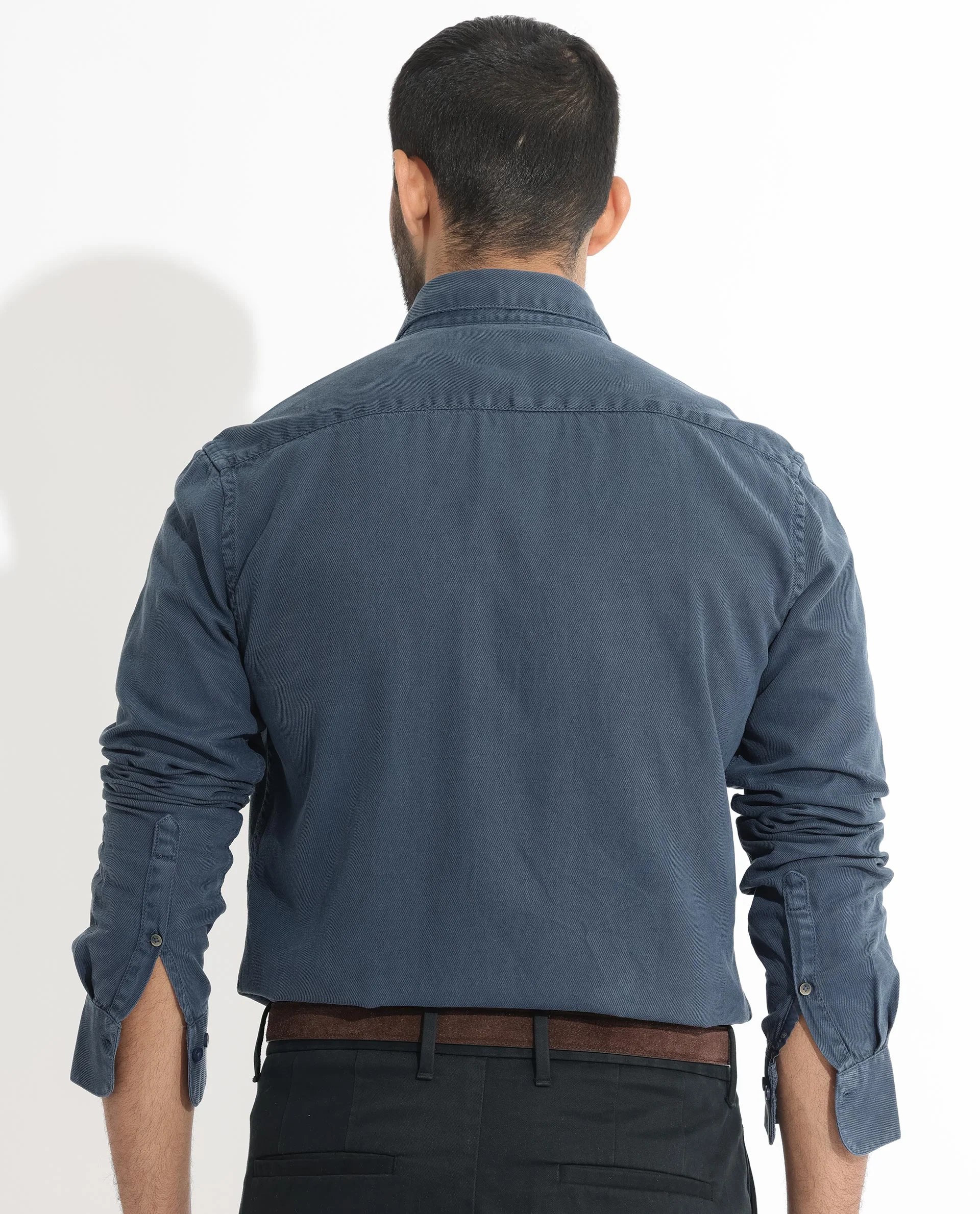 Rare Rabbit Men's Lipton Dusky Navy Cotton Plain Regular Fit Full Sleeve Collared Shirt - Image 7