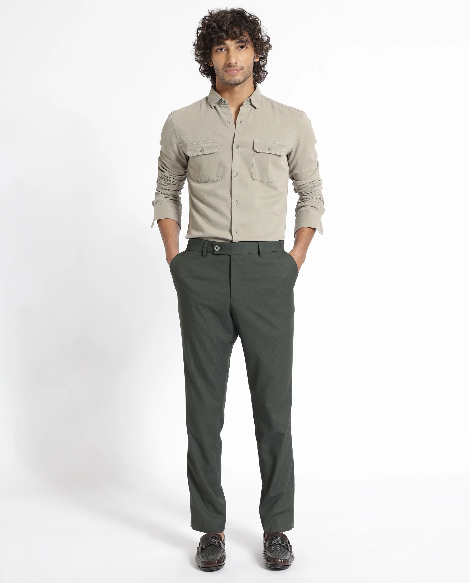 Rare Rabbit Men's Lipton Light Grey Cotton Plain Regular Fit Full Sleeve Collared Shirt - Image 2