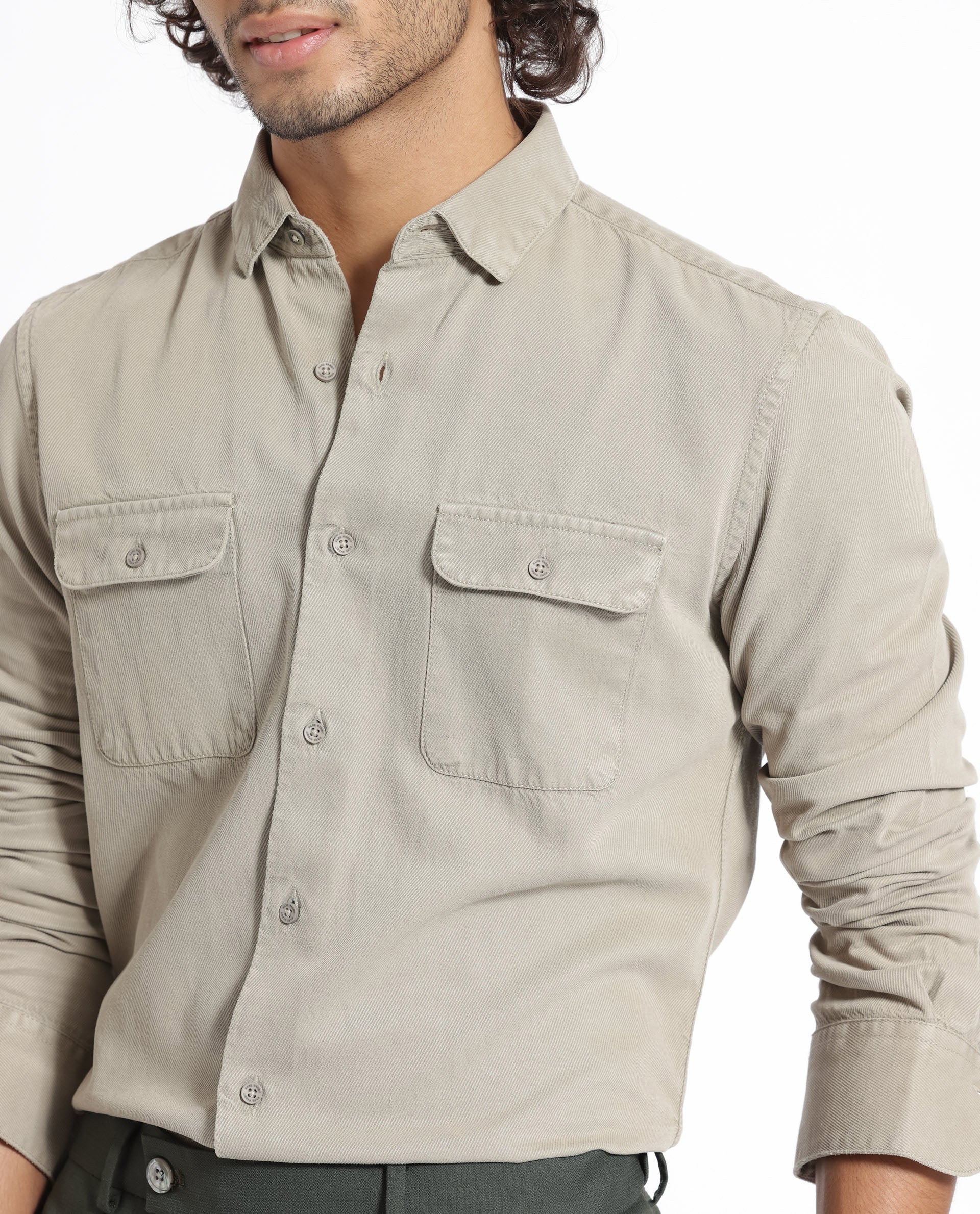 Rare Rabbit Men's Lipton Light Grey Cotton Plain Regular Fit Full Sleeve Collared Shirt - Image 5