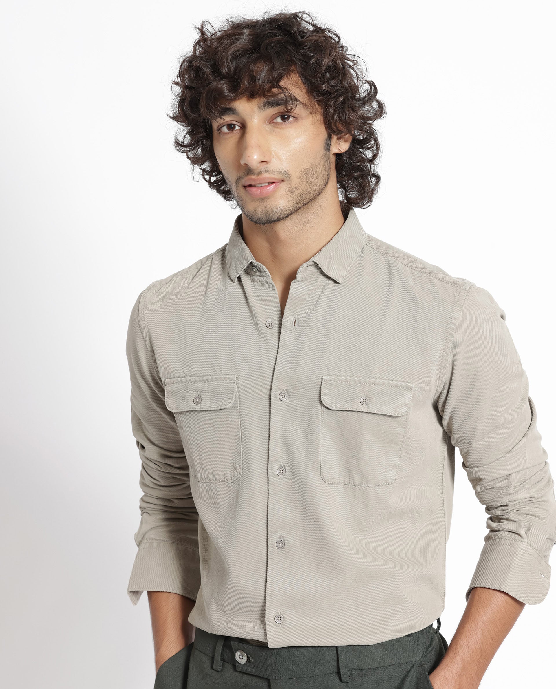 Rare Rabbit Men's Lipton Light Grey Cotton Plain Regular Fit Full Sleeve Collared Shirt - Image 7
