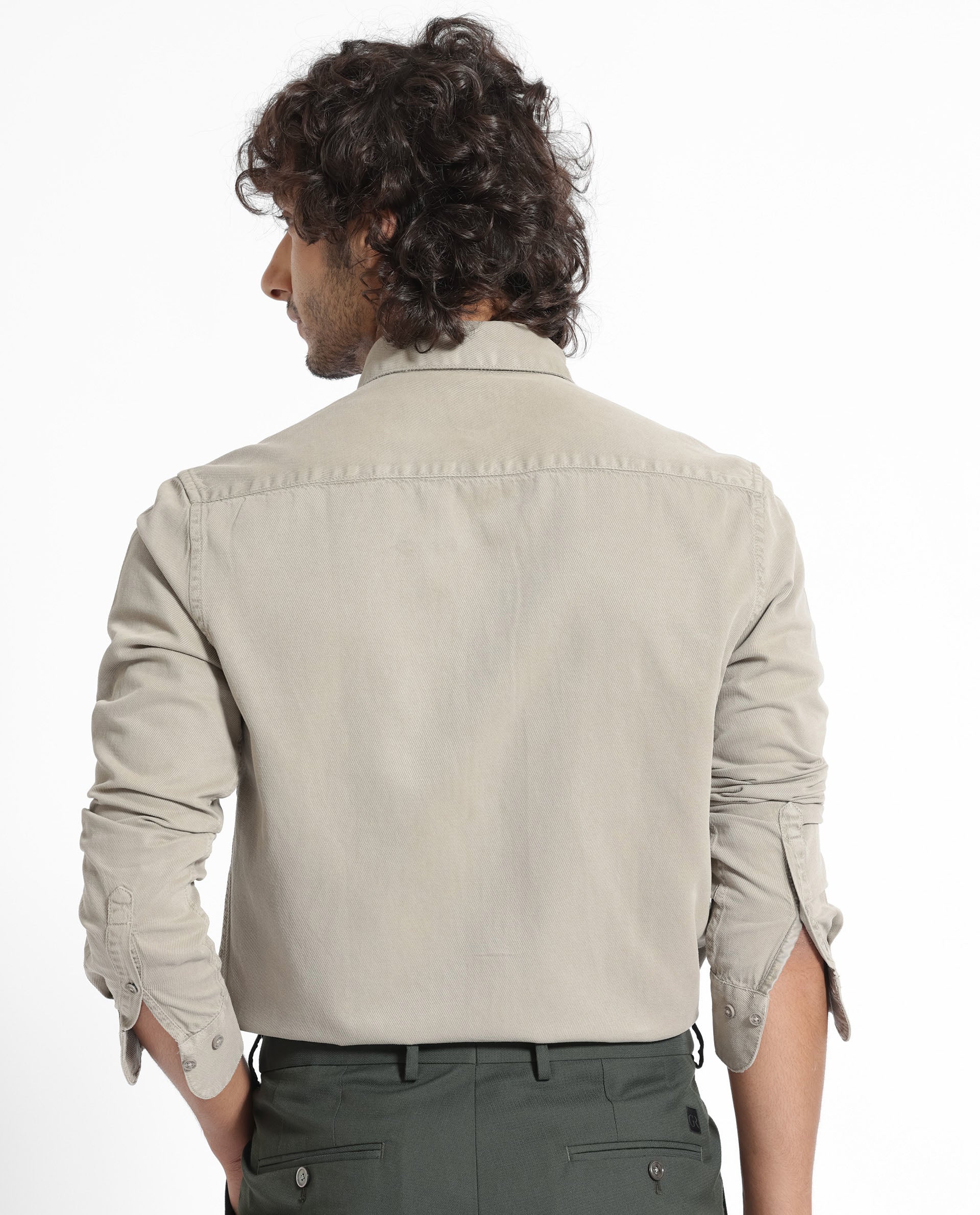 Rare Rabbit Men's Lipton Light Grey Cotton Plain Regular Fit Full Sleeve Collared Shirt - Image 8
