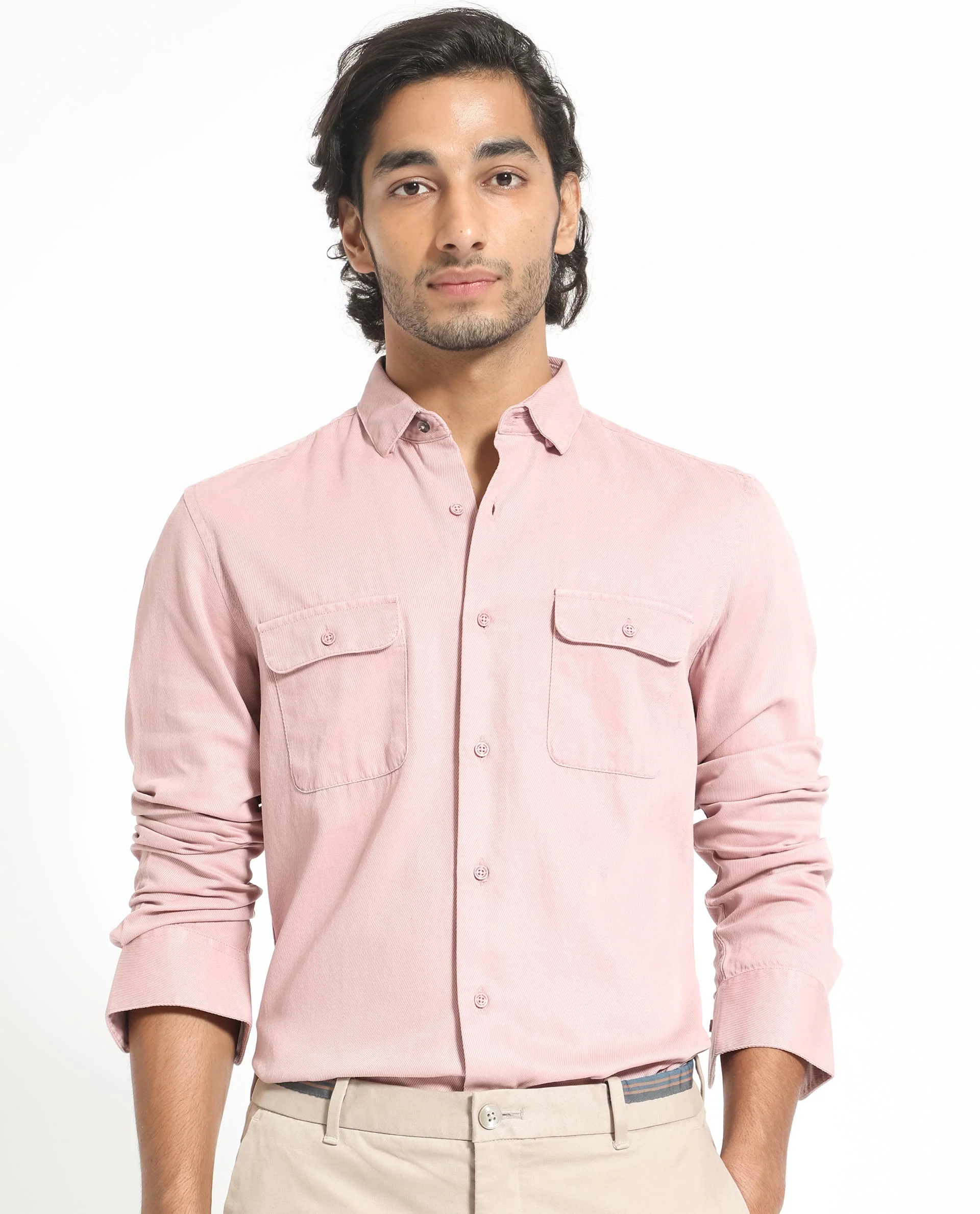Rare Rabbit Men's Lipton Light Peach Cotton Plain Regular Fit Full Sleeve Collared Shirt - Image 10