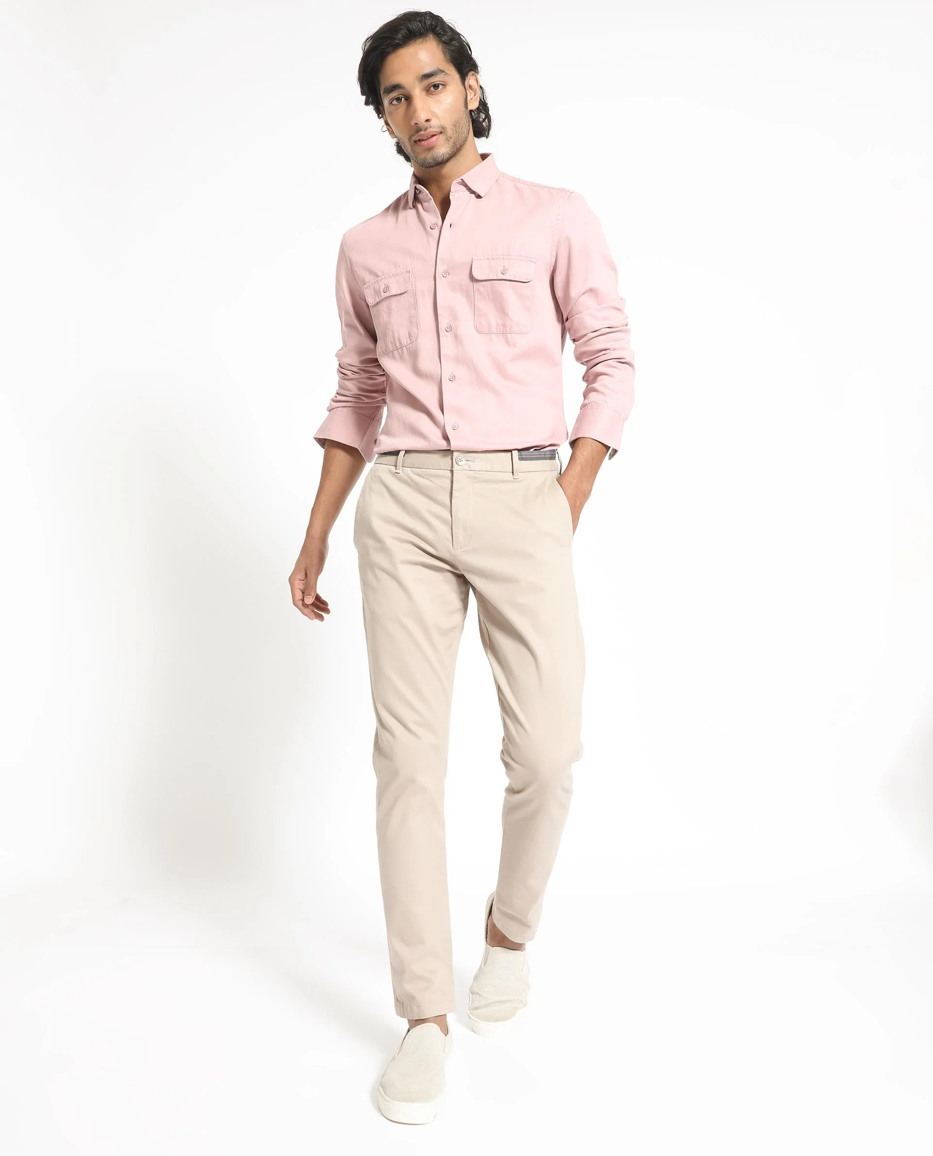 Rare Rabbit Men's Lipton Light Peach Cotton Plain Regular Fit Full Sleeve Collared Shirt - Image 2