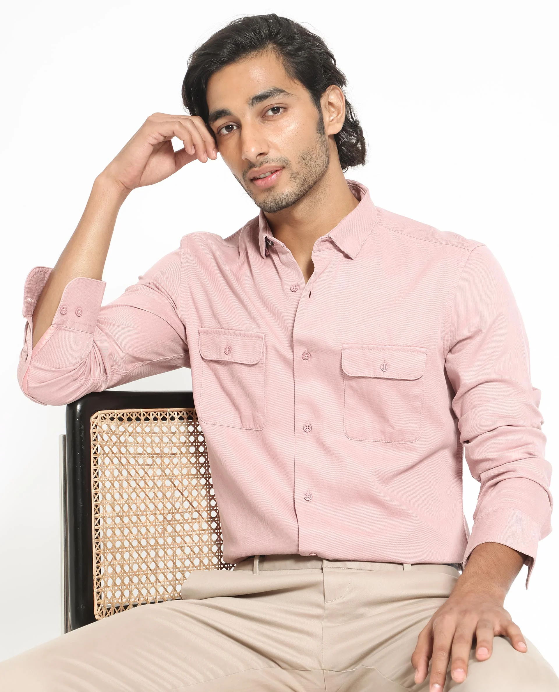 Rare Rabbit Men's Lipton Light Peach Cotton Plain Regular Fit Full Sleeve Collared Shirt - Image 3