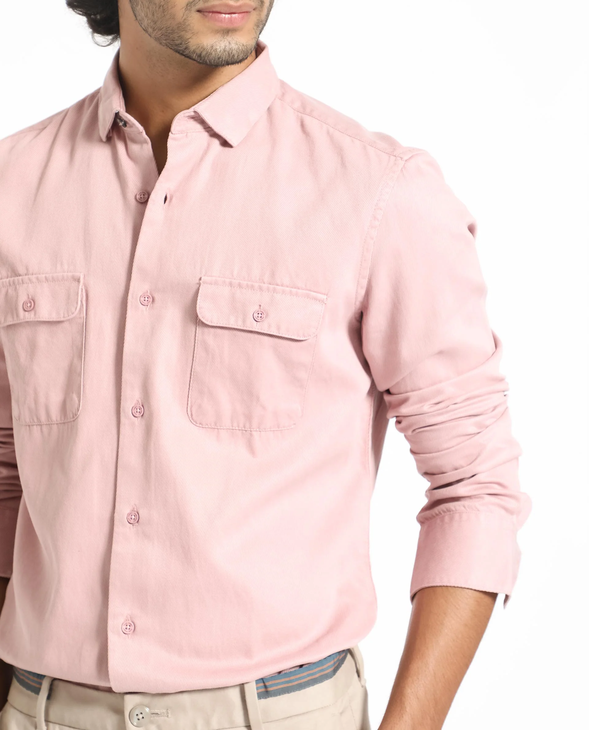 Rare Rabbit Men's Lipton Light Peach Cotton Plain Regular Fit Full Sleeve Collared Shirt - Image 4