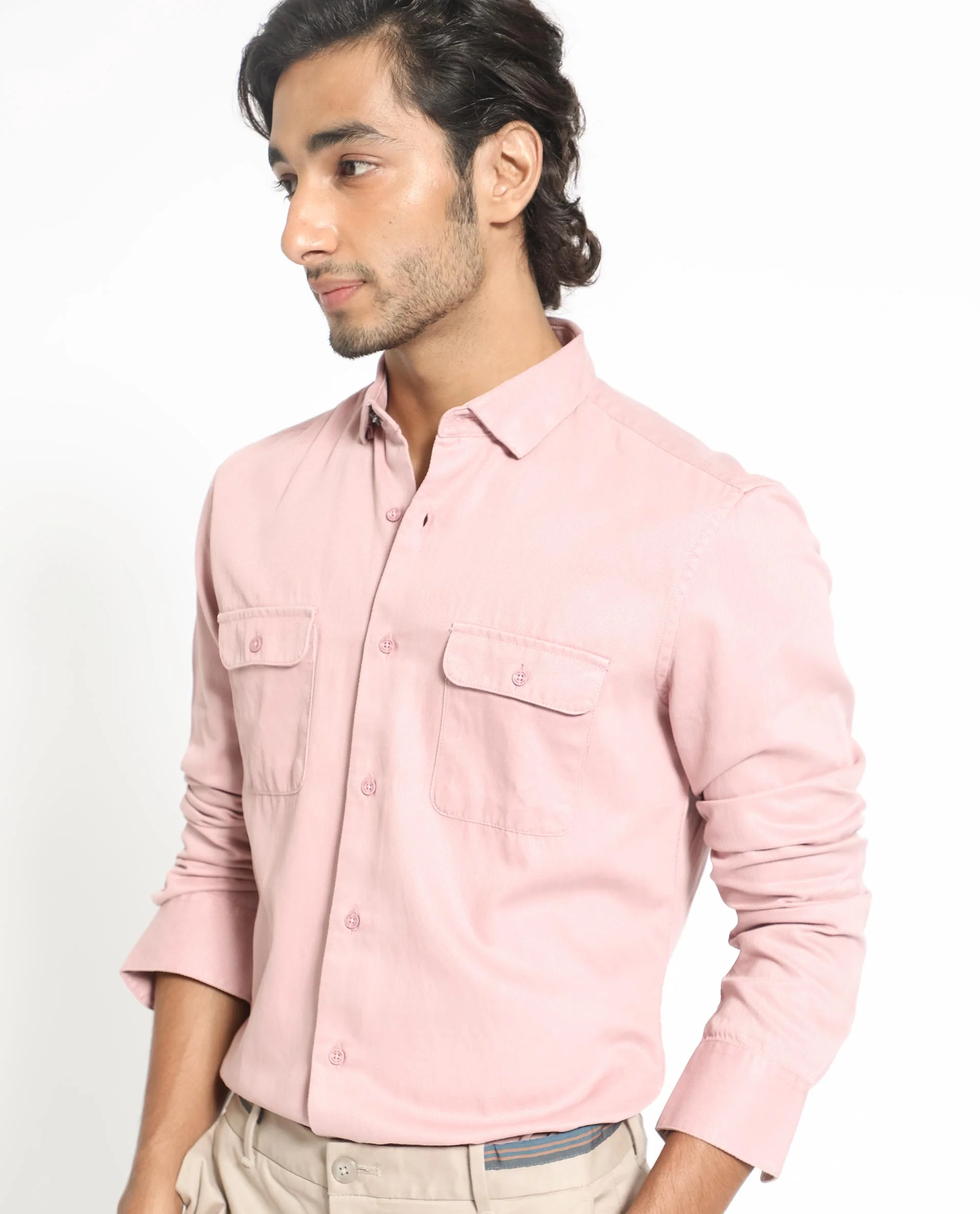Rare Rabbit Men's Lipton Light Peach Cotton Plain Regular Fit Full Sleeve Collared Shirt - Image 6