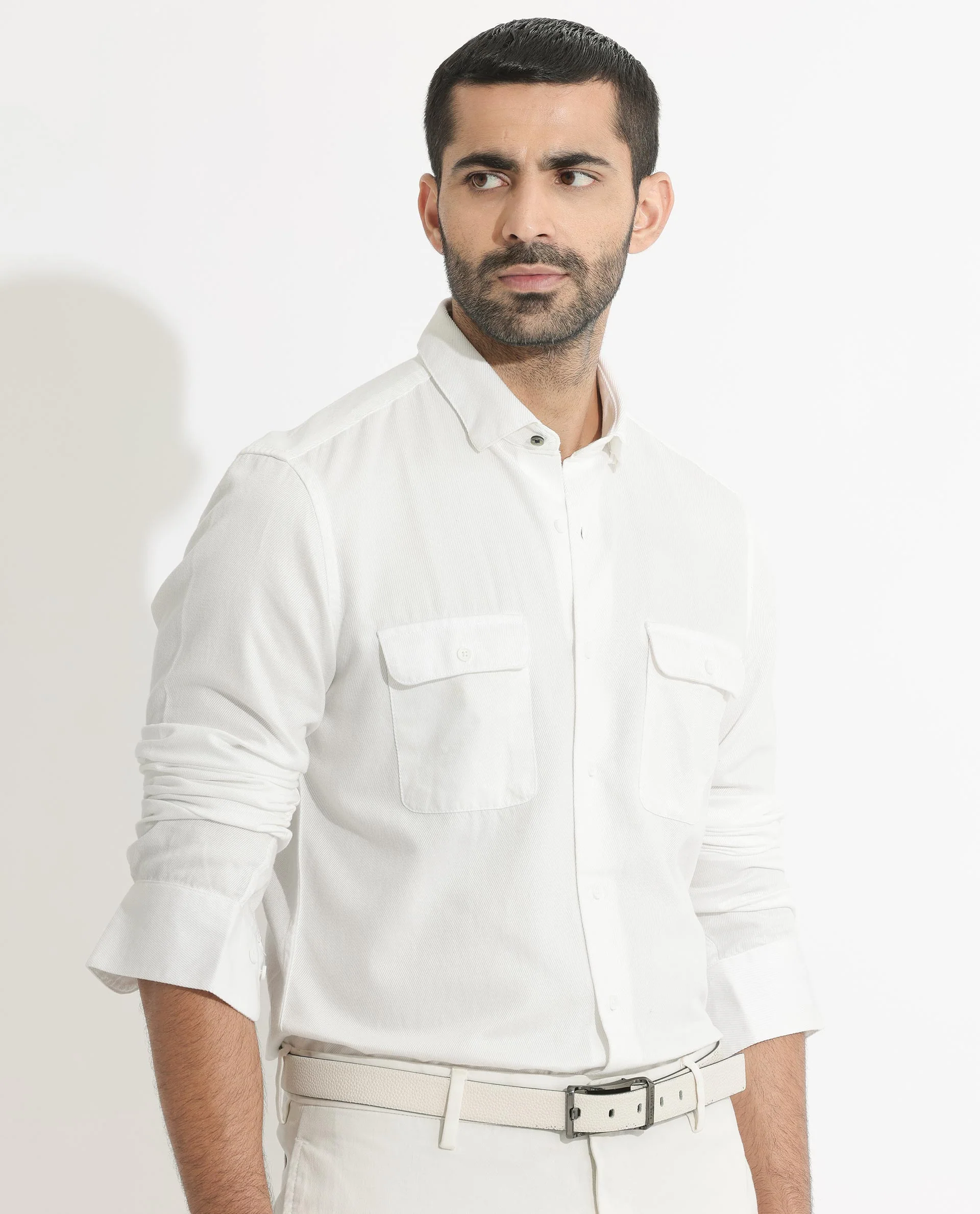 Rare Rabbit Men's Lipton White Cotton Plain Regular Fit Full Sleeve Collared Shirt