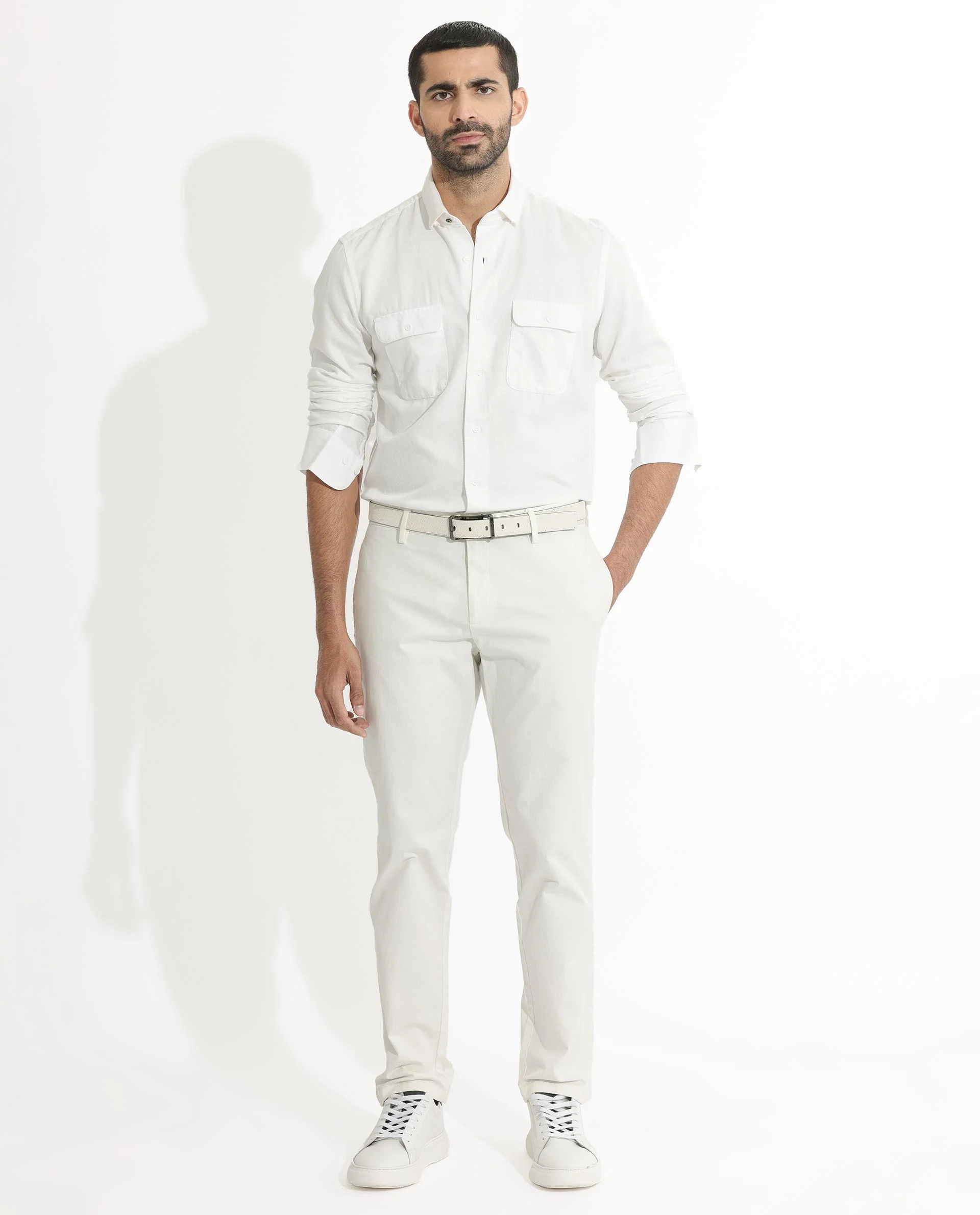 Rare Rabbit Men's Lipton White Cotton Plain Regular Fit Full Sleeve Collared Shirt - Image 2