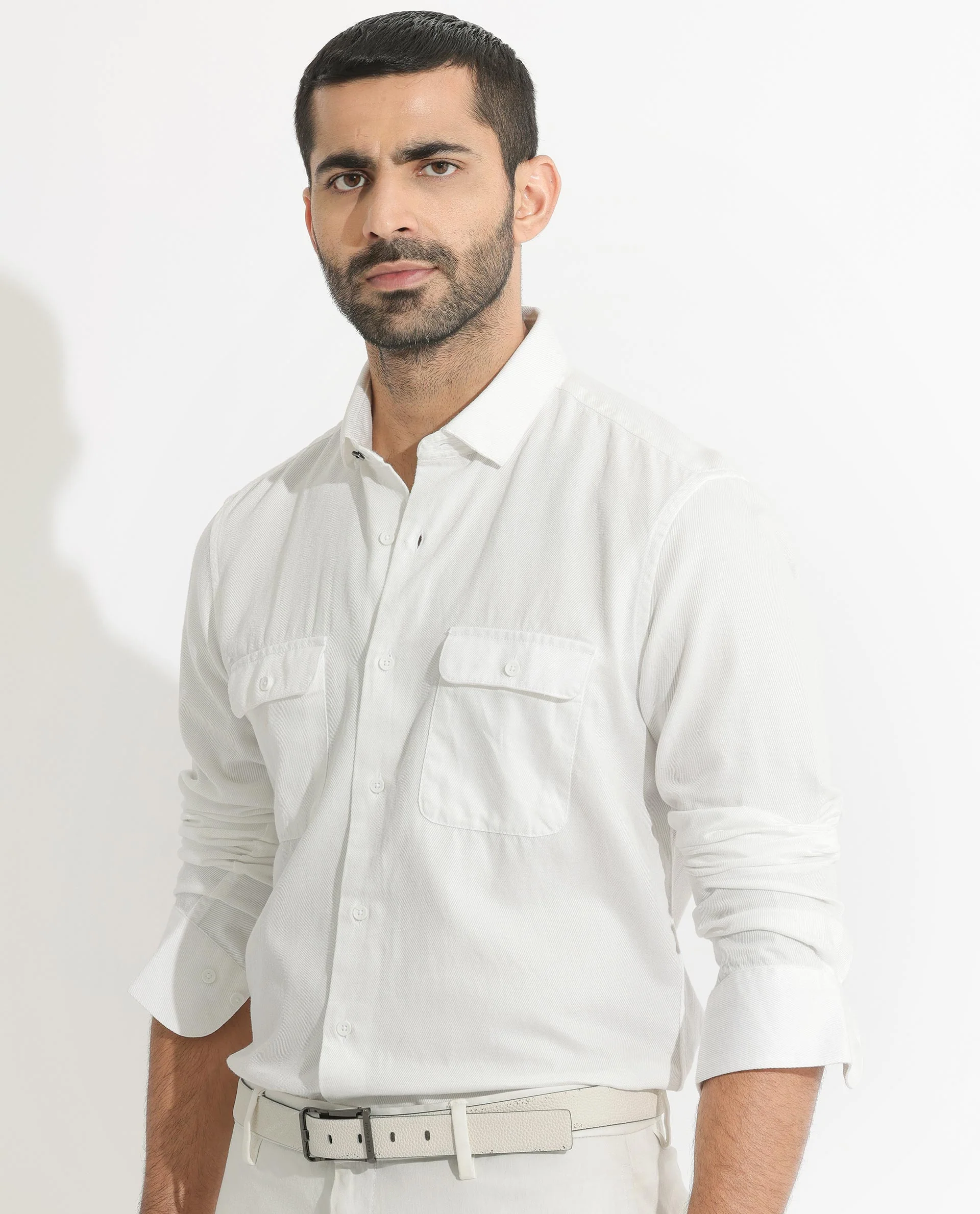 Rare Rabbit Men's Lipton White Cotton Plain Regular Fit Full Sleeve Collared Shirt - Image 3