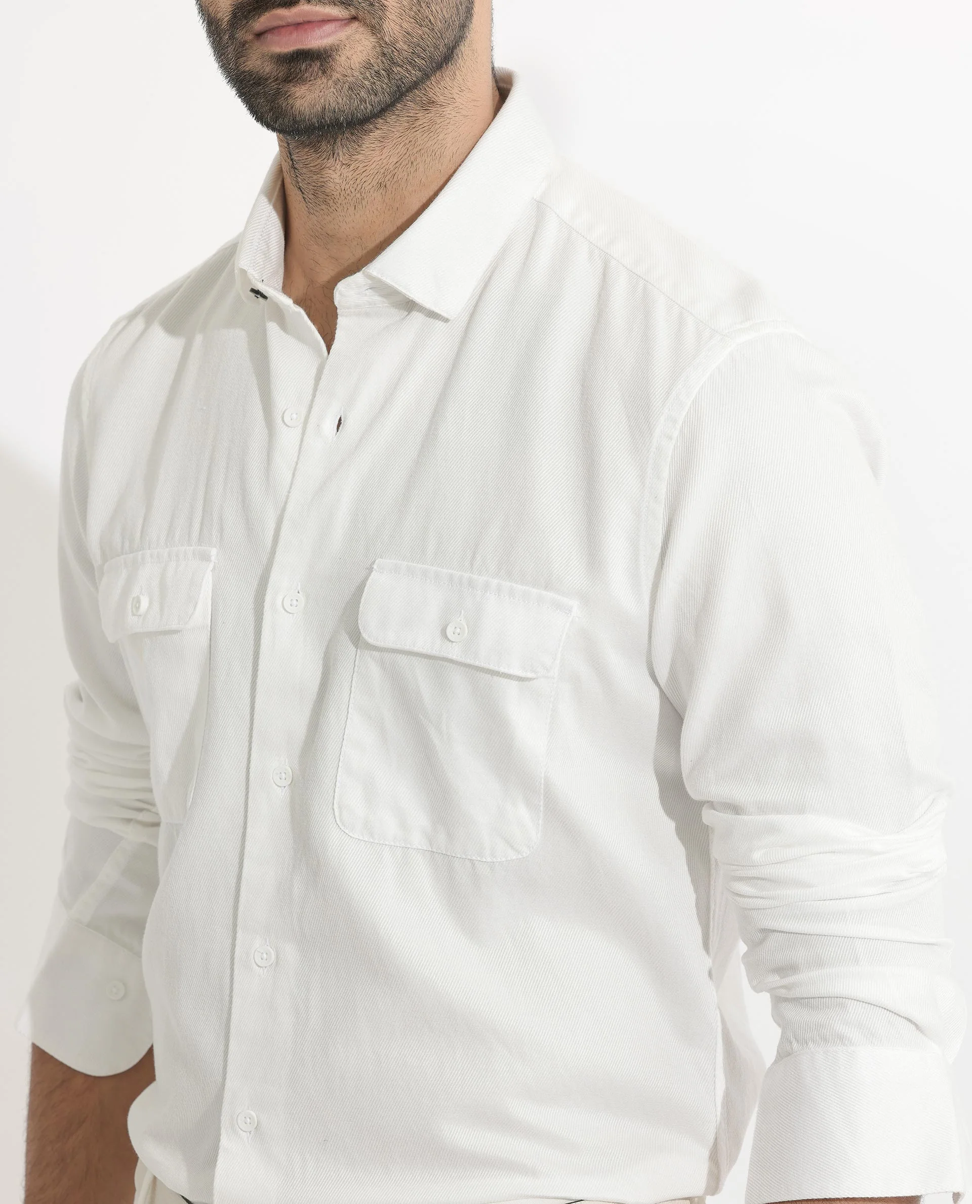 Rare Rabbit Men's Lipton White Cotton Plain Regular Fit Full Sleeve Collared Shirt - Image 4